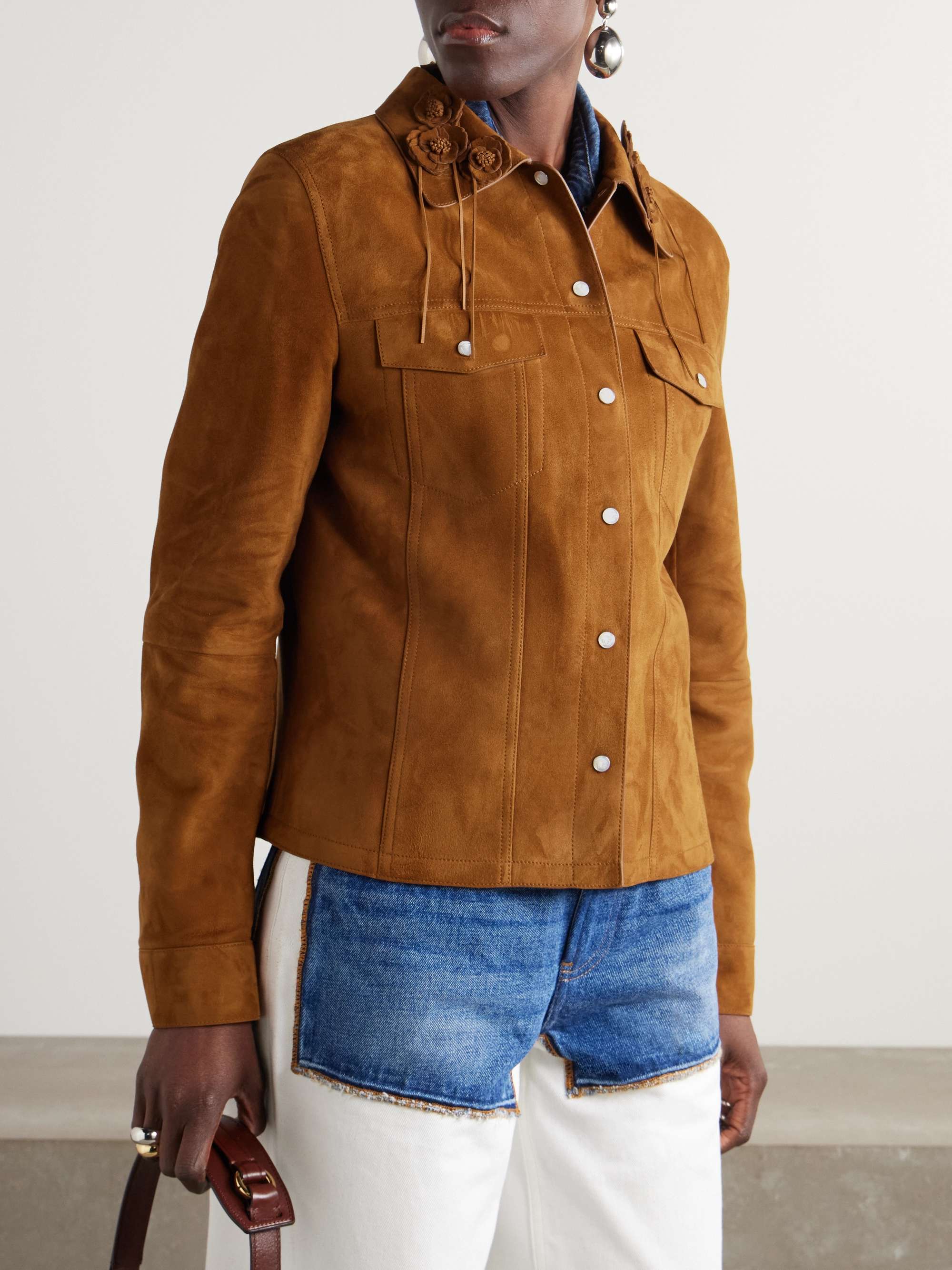 Appliquéd suede jacket view