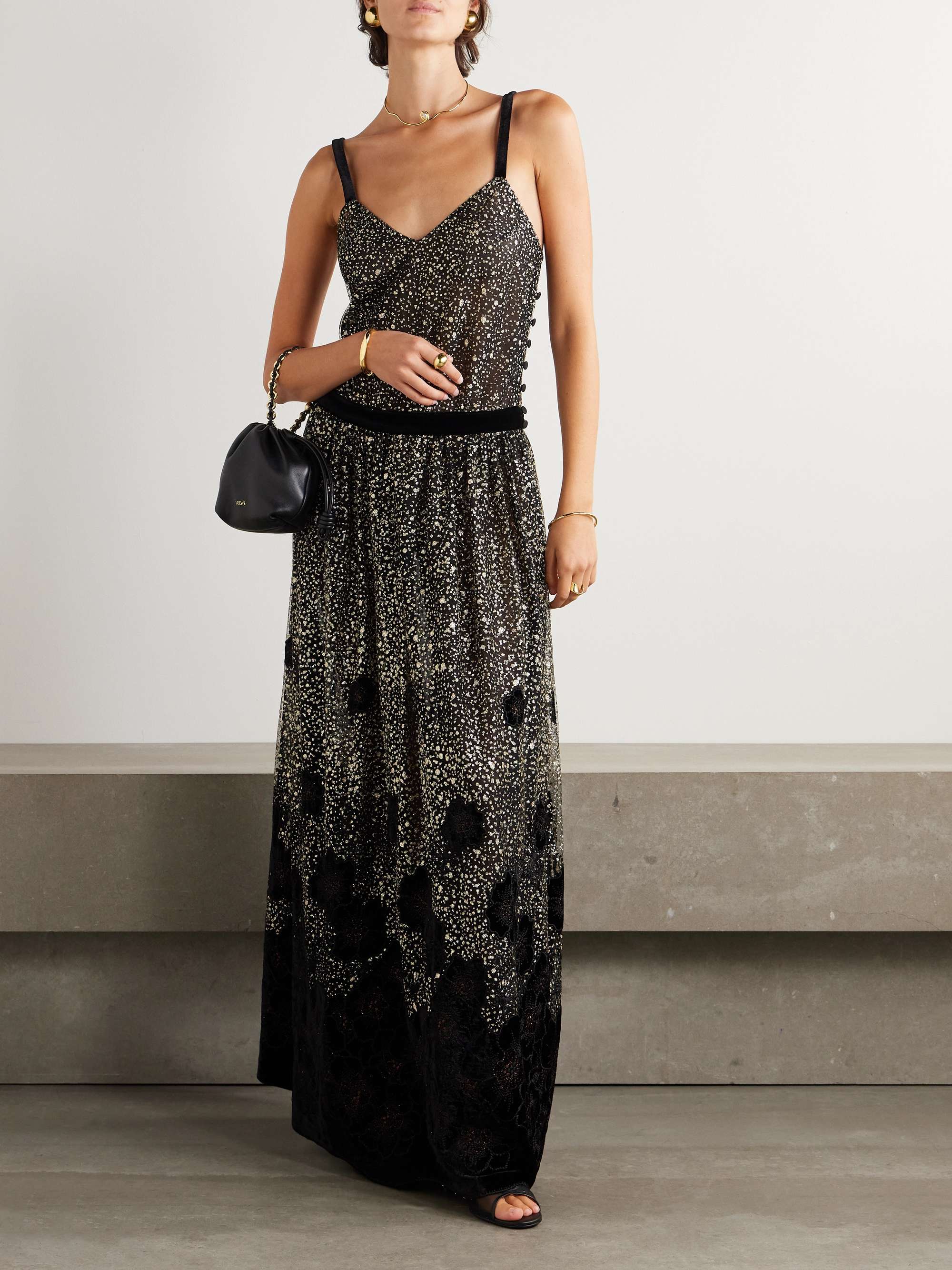 Primula embellished metallic velvet-trimmed tulle maxi dress view