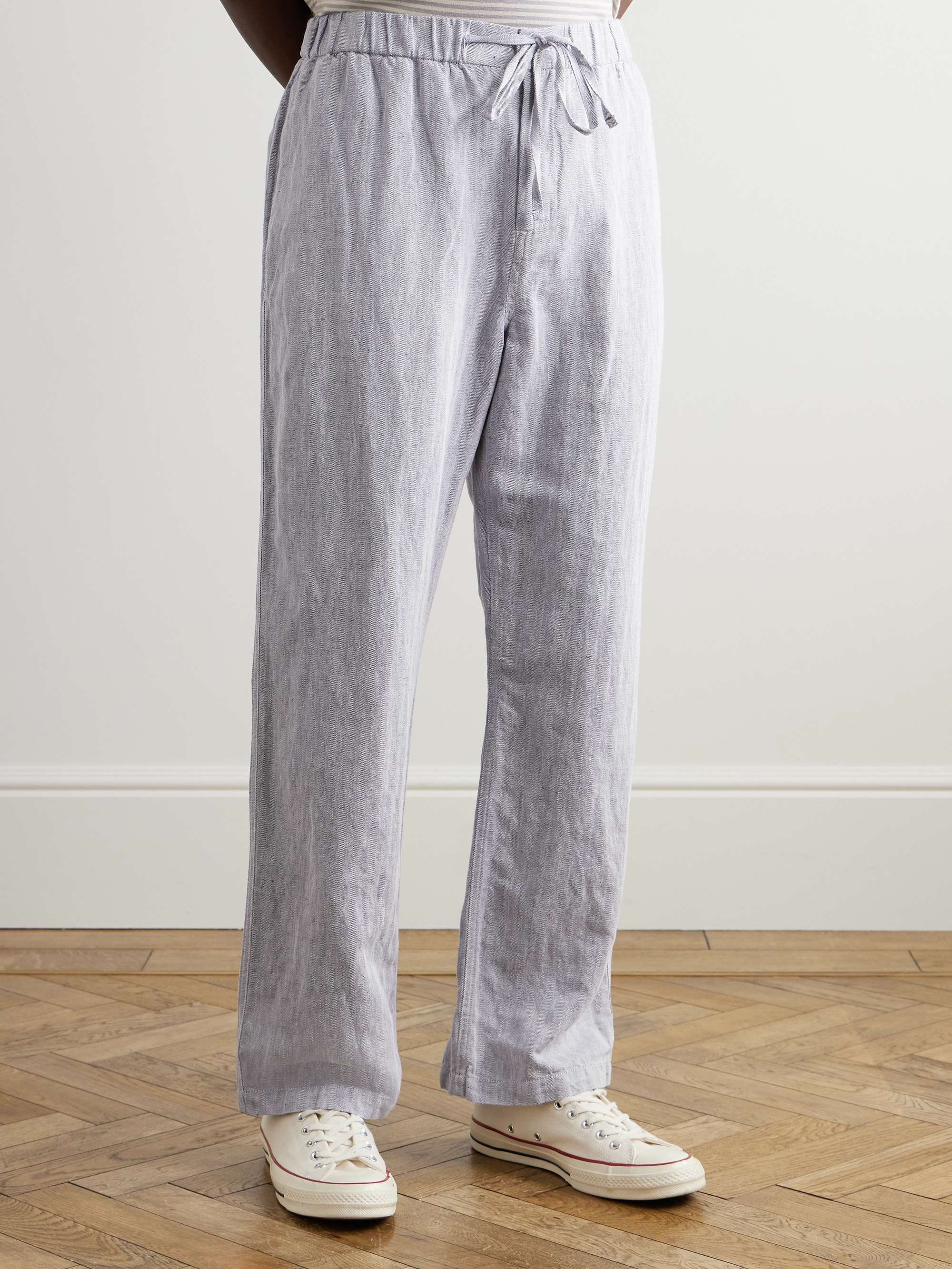 Rocha Wide-Leg Herringbone Cotton and Linen-Blend Drawstring Trousers view