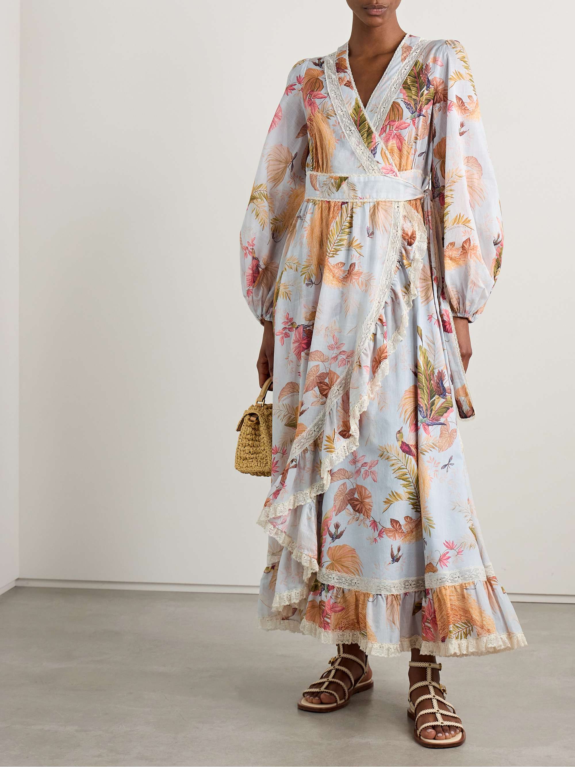 Ascension lace-trimmed tiered printed cotton-voile midi wrap dress view