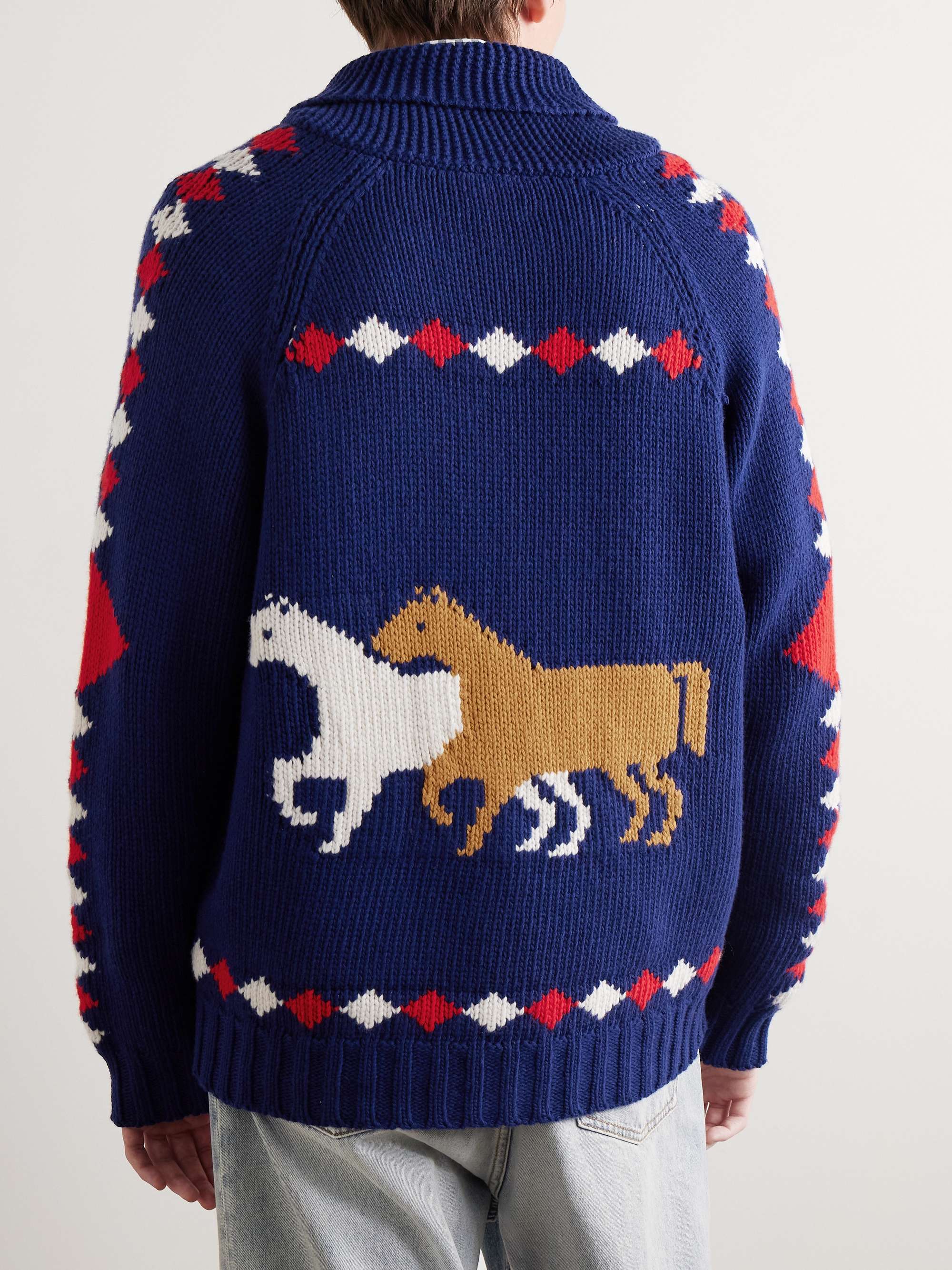 Diamond Corral Shawl-Collar Merino Wool-Jacquard Cardigan view
