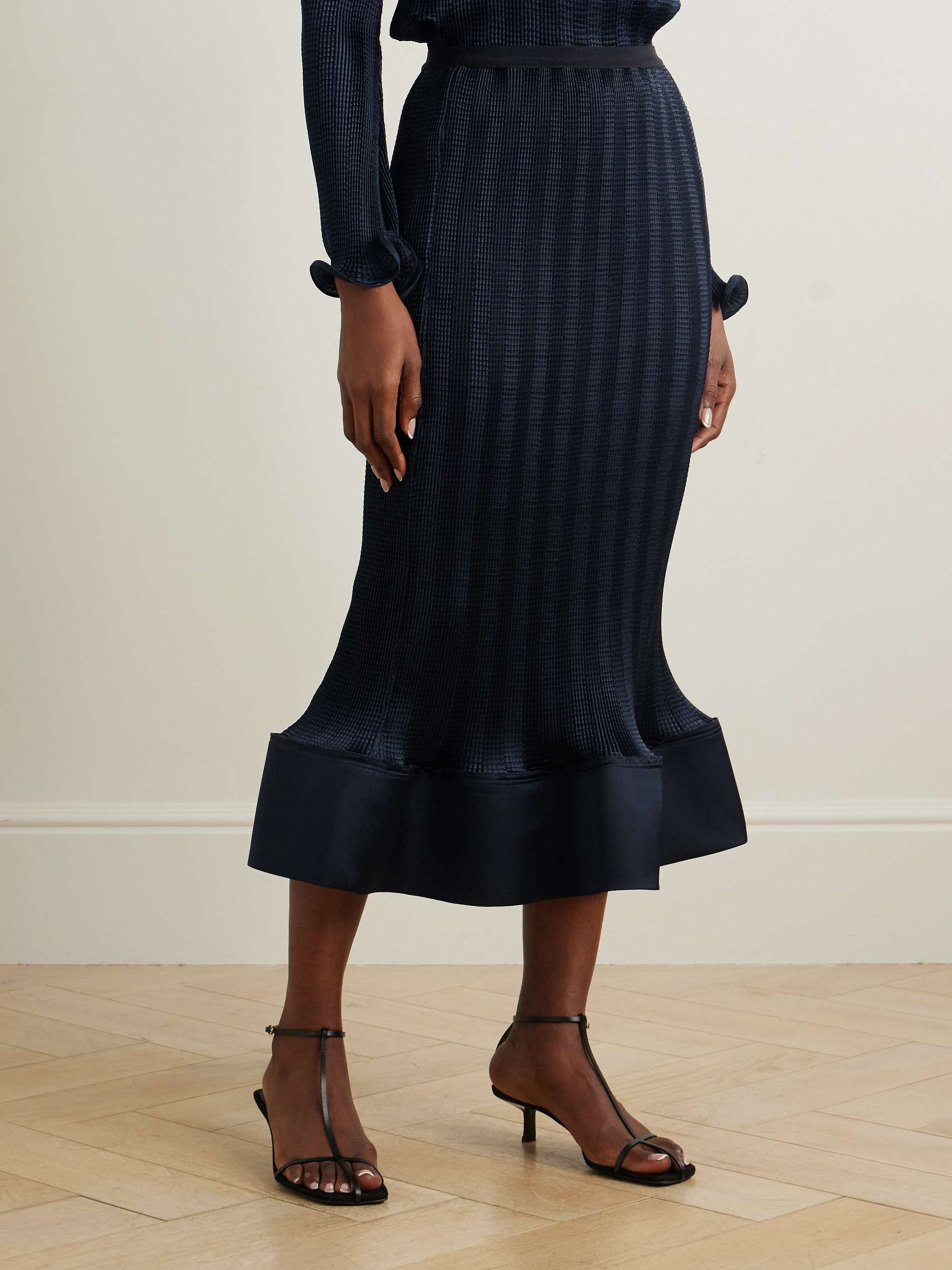 Hollis shirred satin midi skirt view