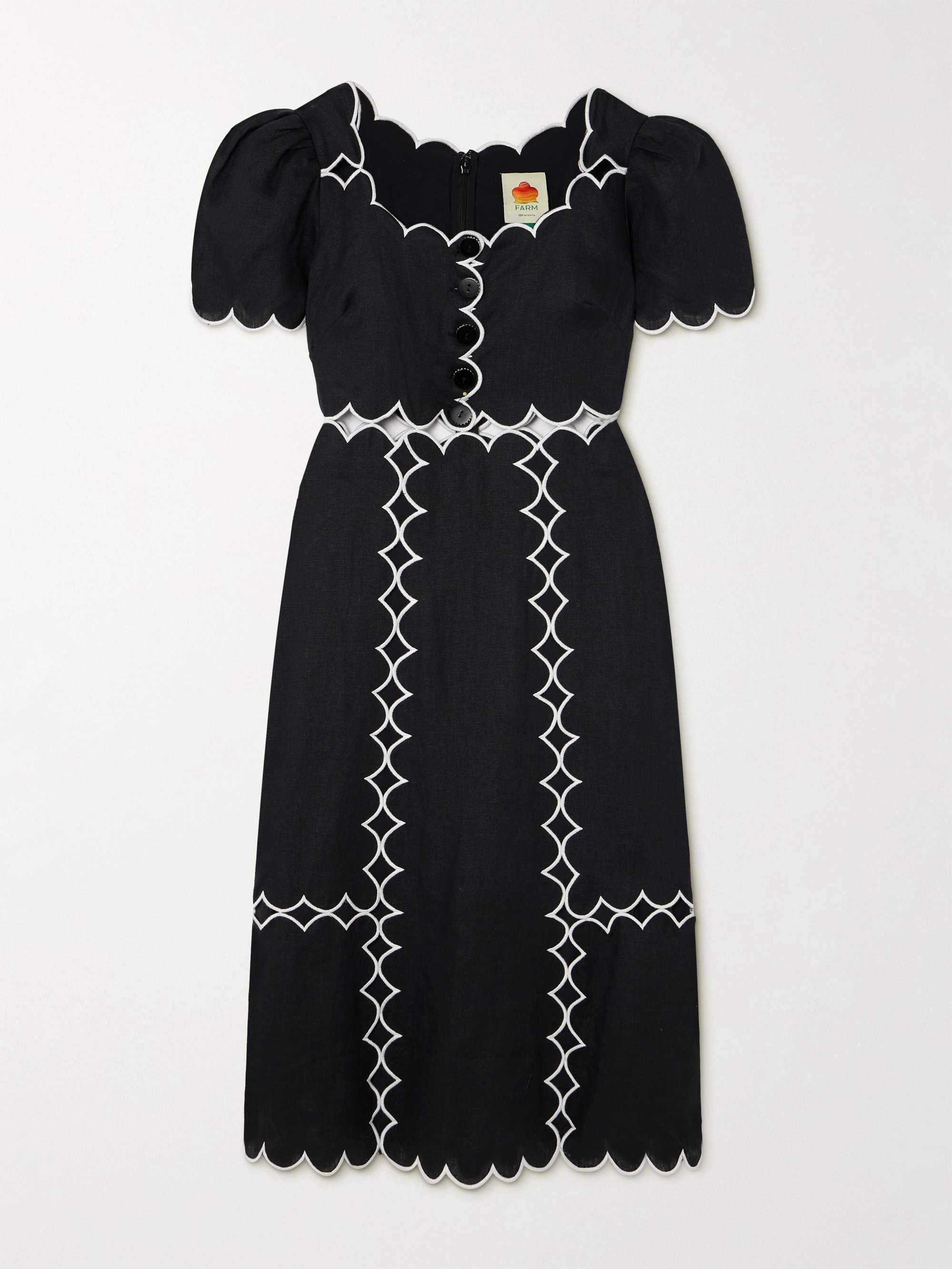 Scalloped cutout linen midi dress view
