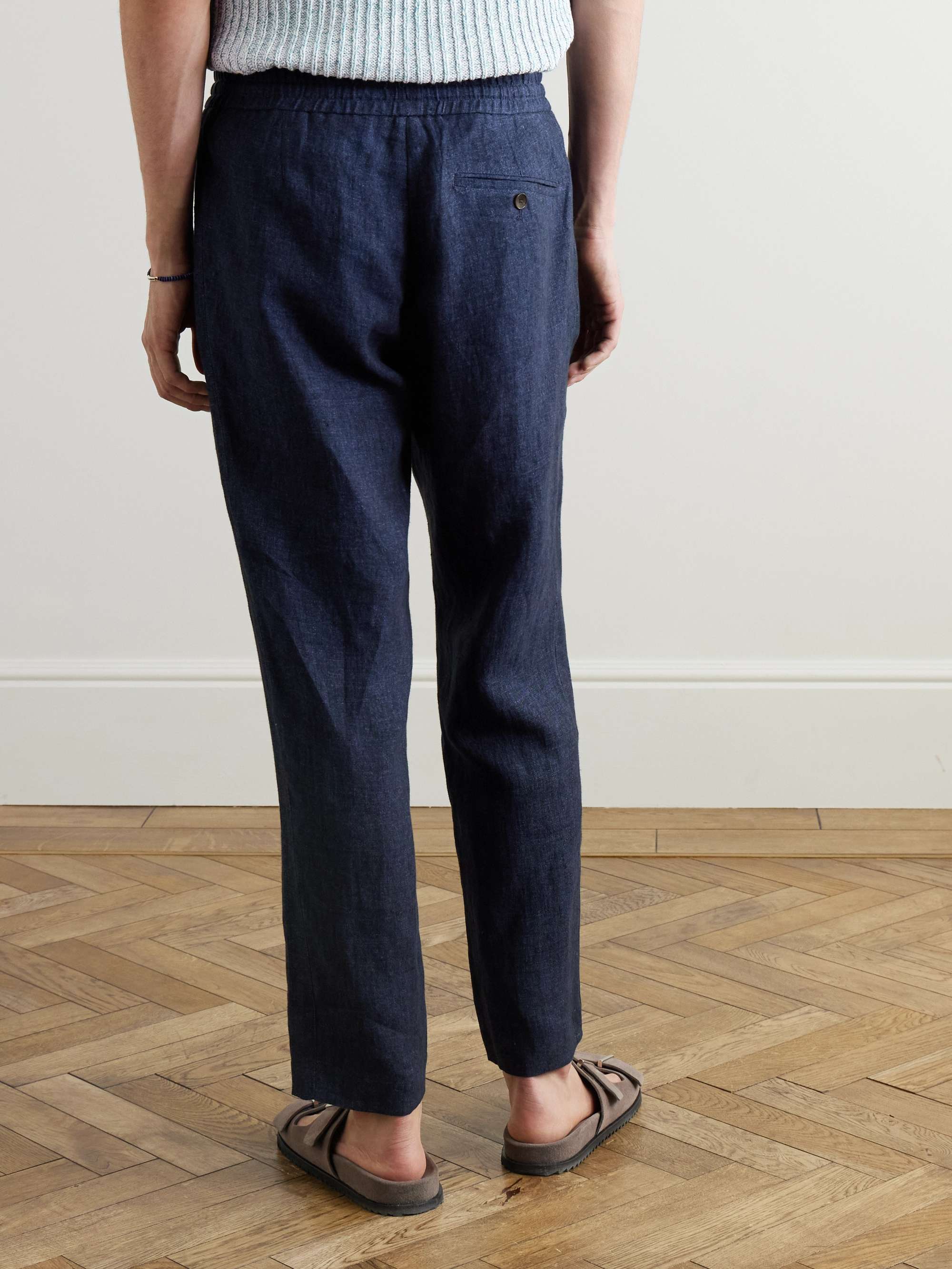 James Straight-Leg Linen-Chambray Drawstring Trousers view