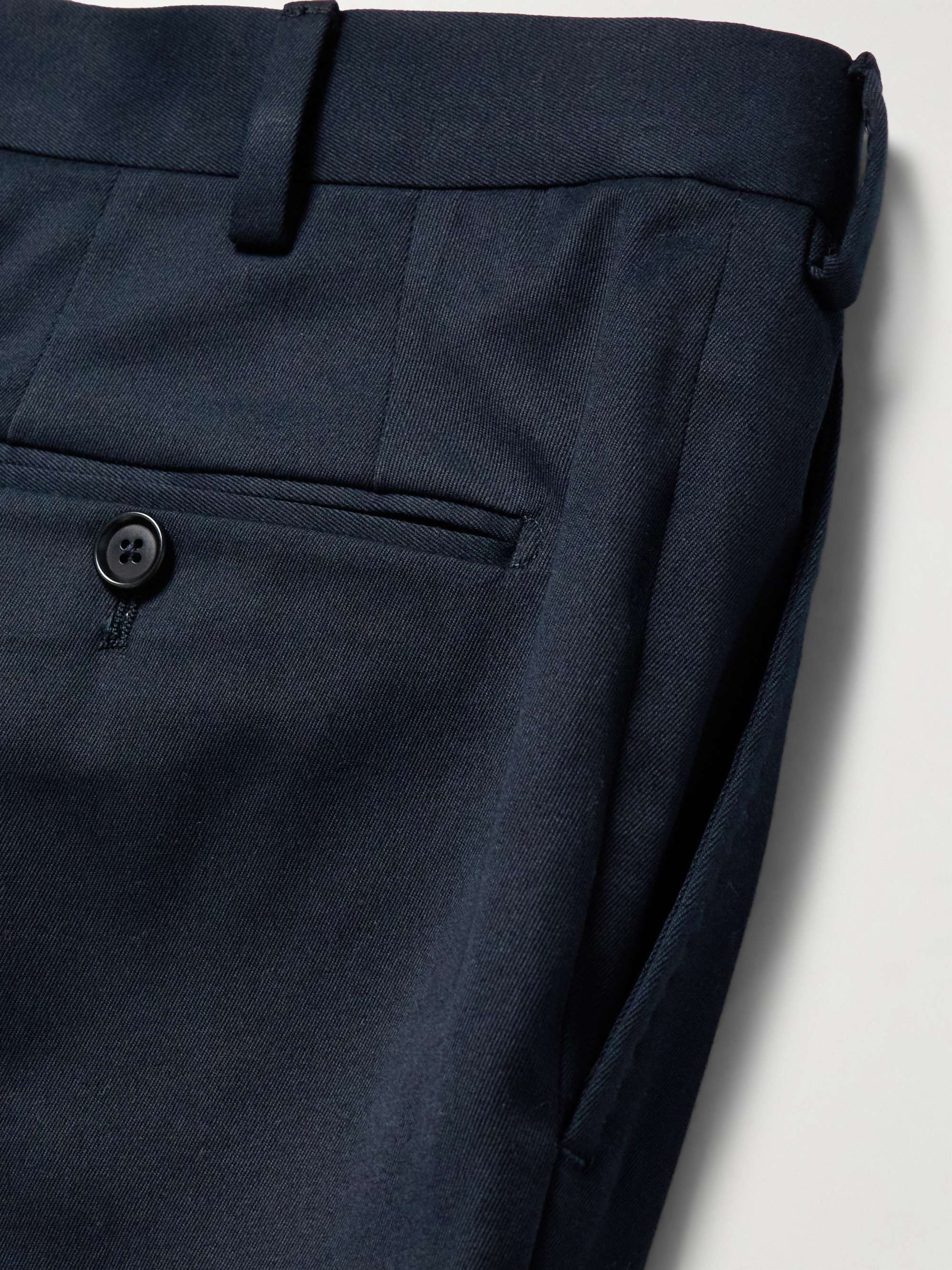 Straight-Leg Pleated Stretch Cotton-Twill Trousers view