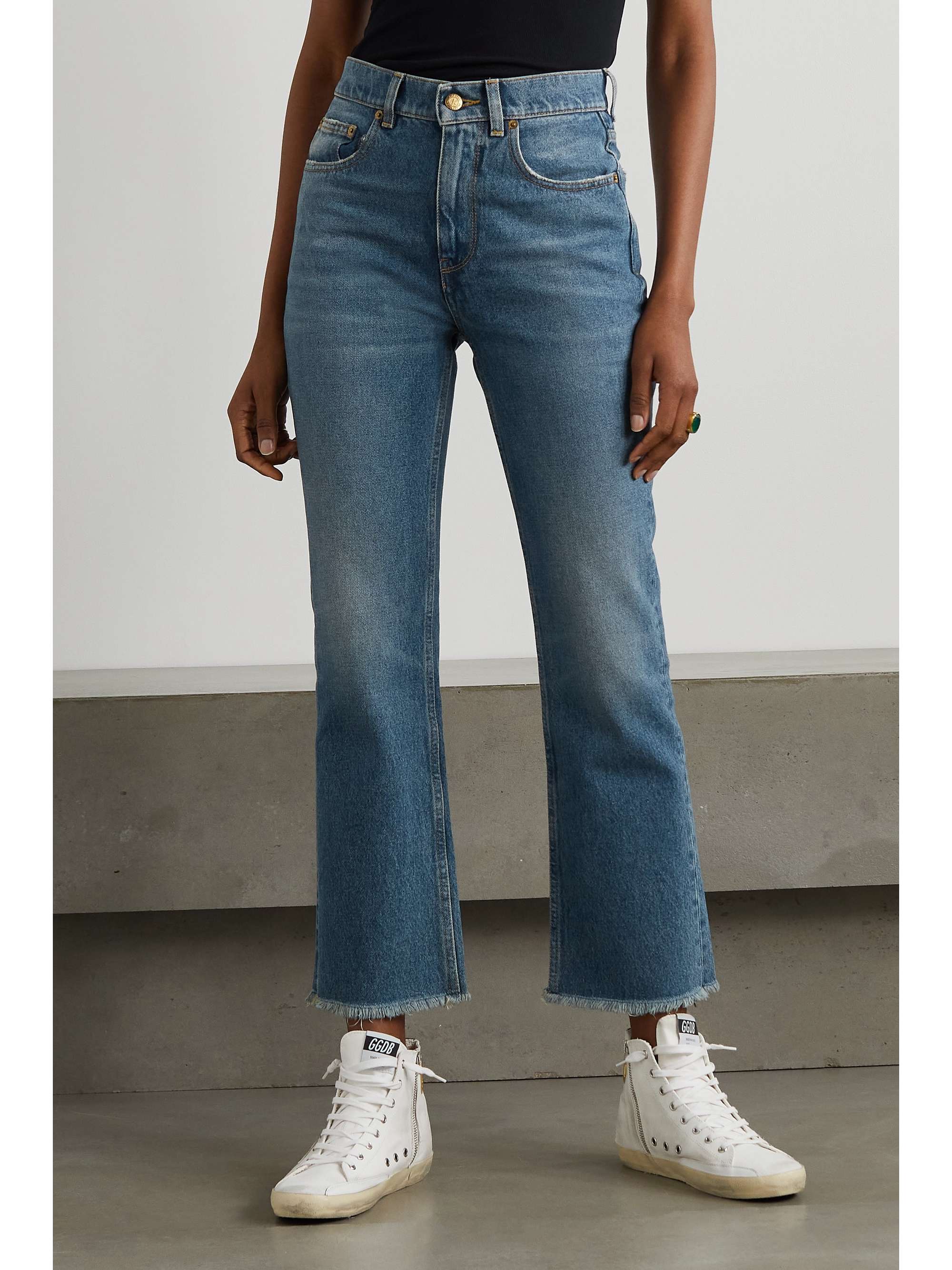 Golden high-rise cropped flared jeans view