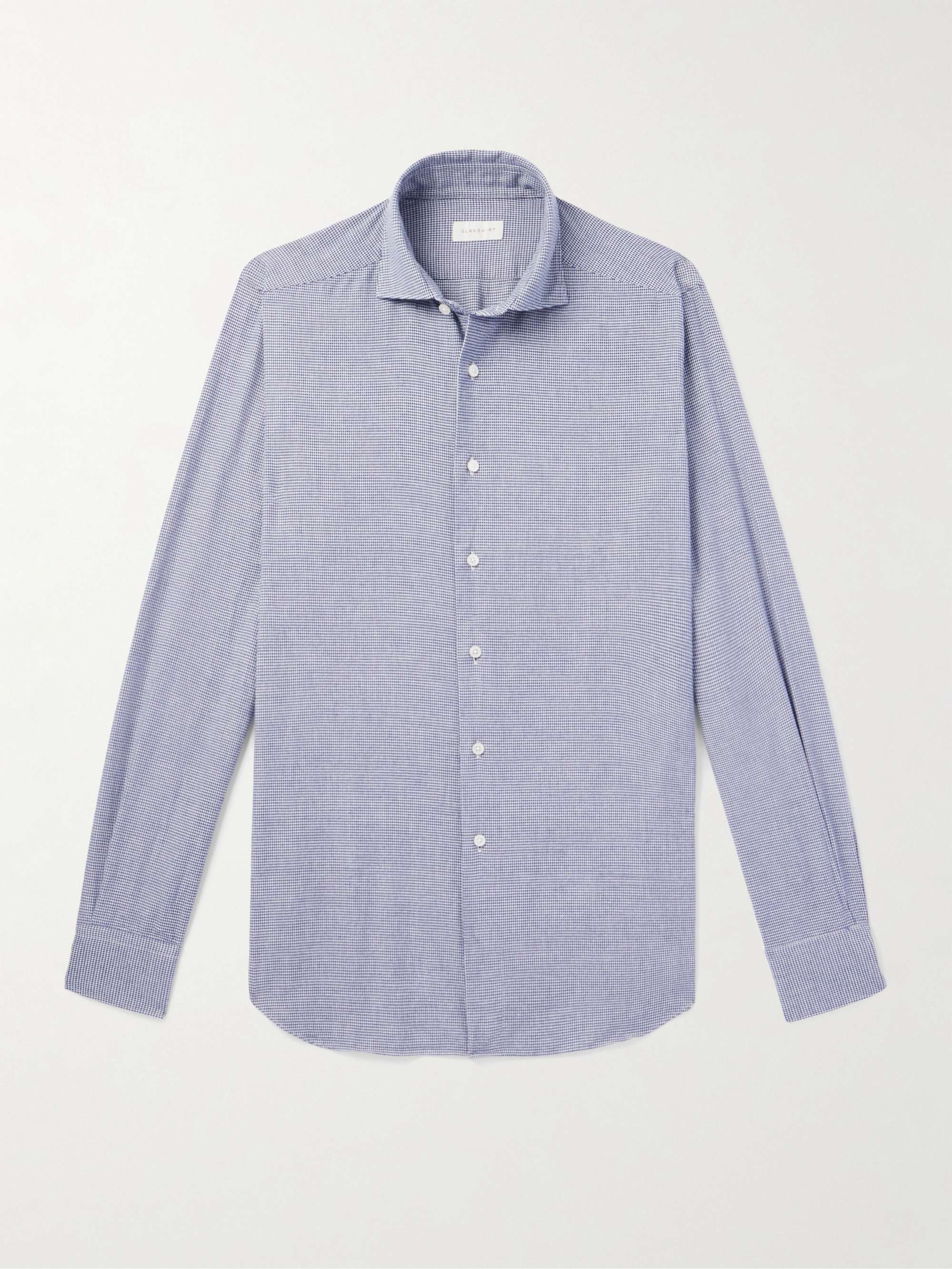 Glanshirt Cutaway-Collar Houndstooth Cotton-Flannel Shirt view