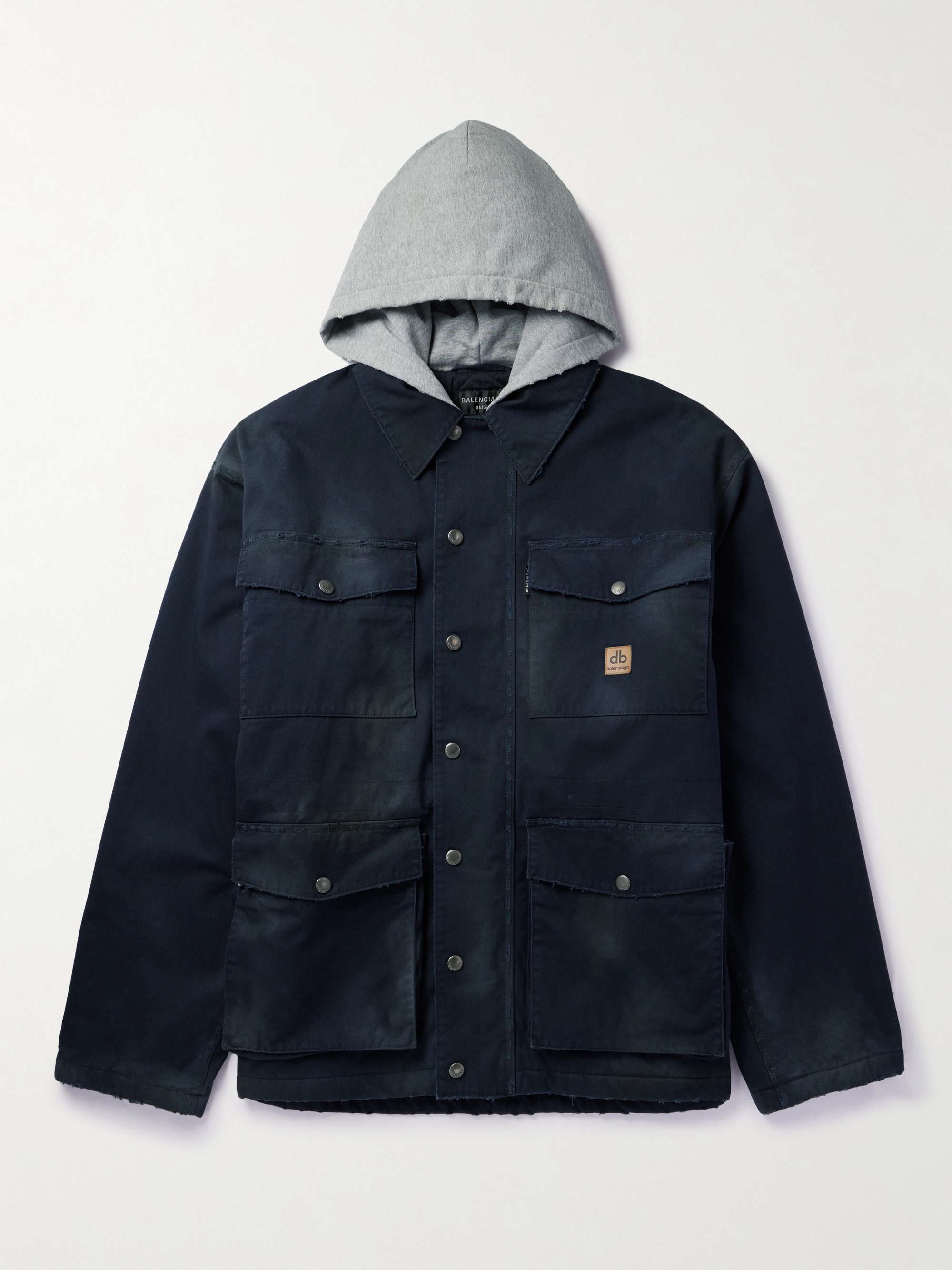Oversized Jersey-Trimmed Distressed Organic Cotton-Blend Gabardine Parka view