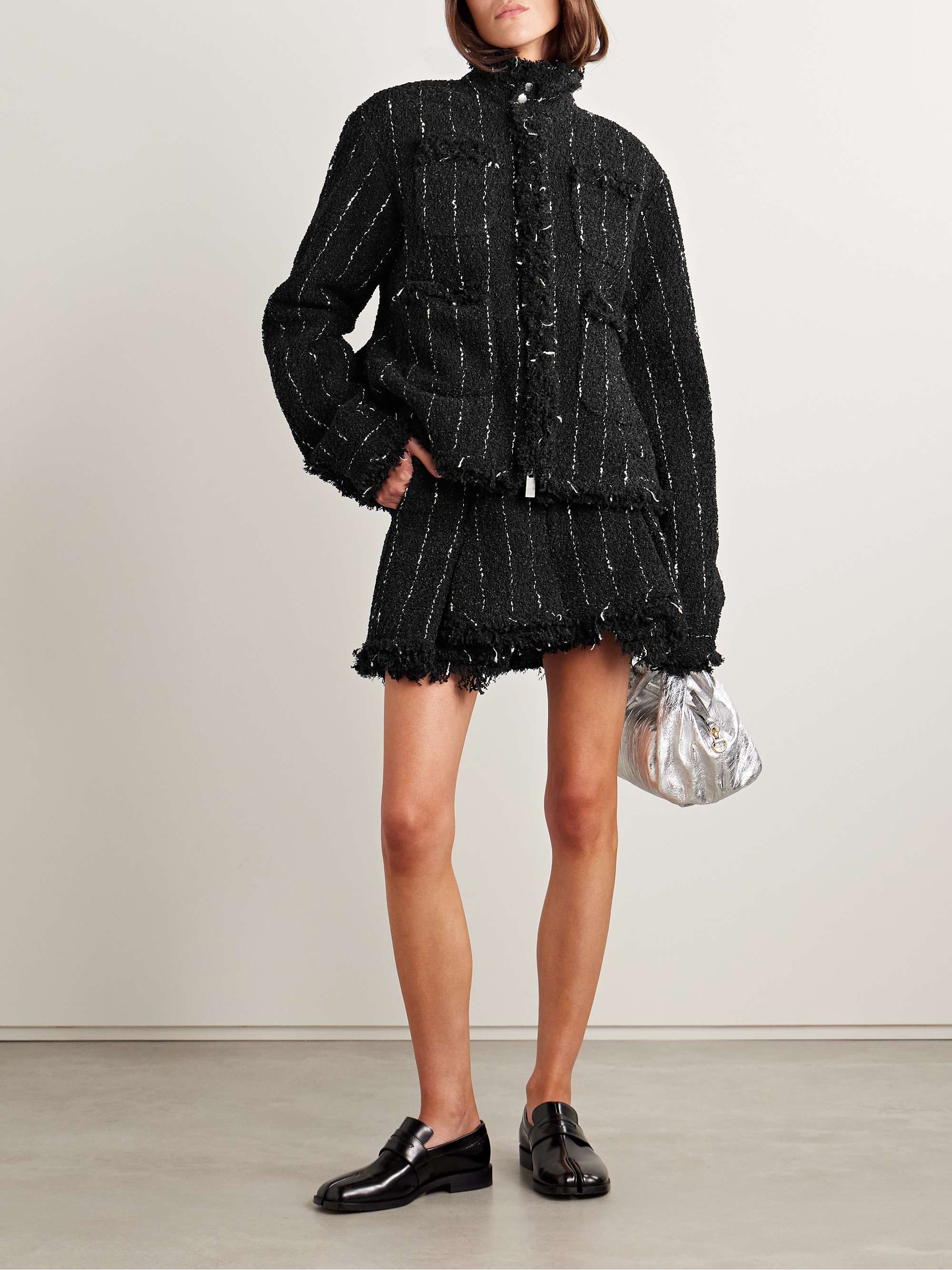 Pinstriped bouclé shorts view