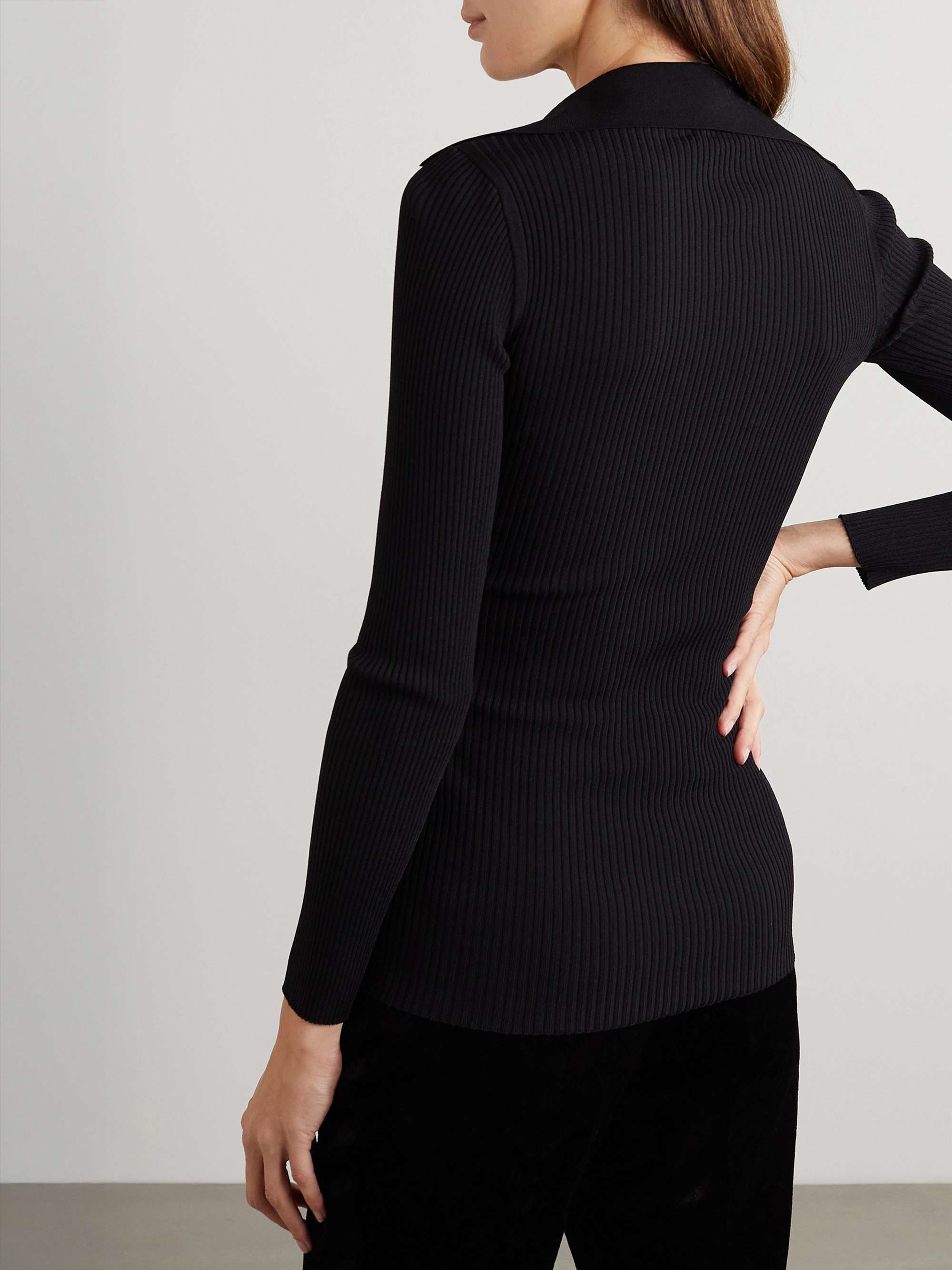Embellished ribbed-knit polo sweater view