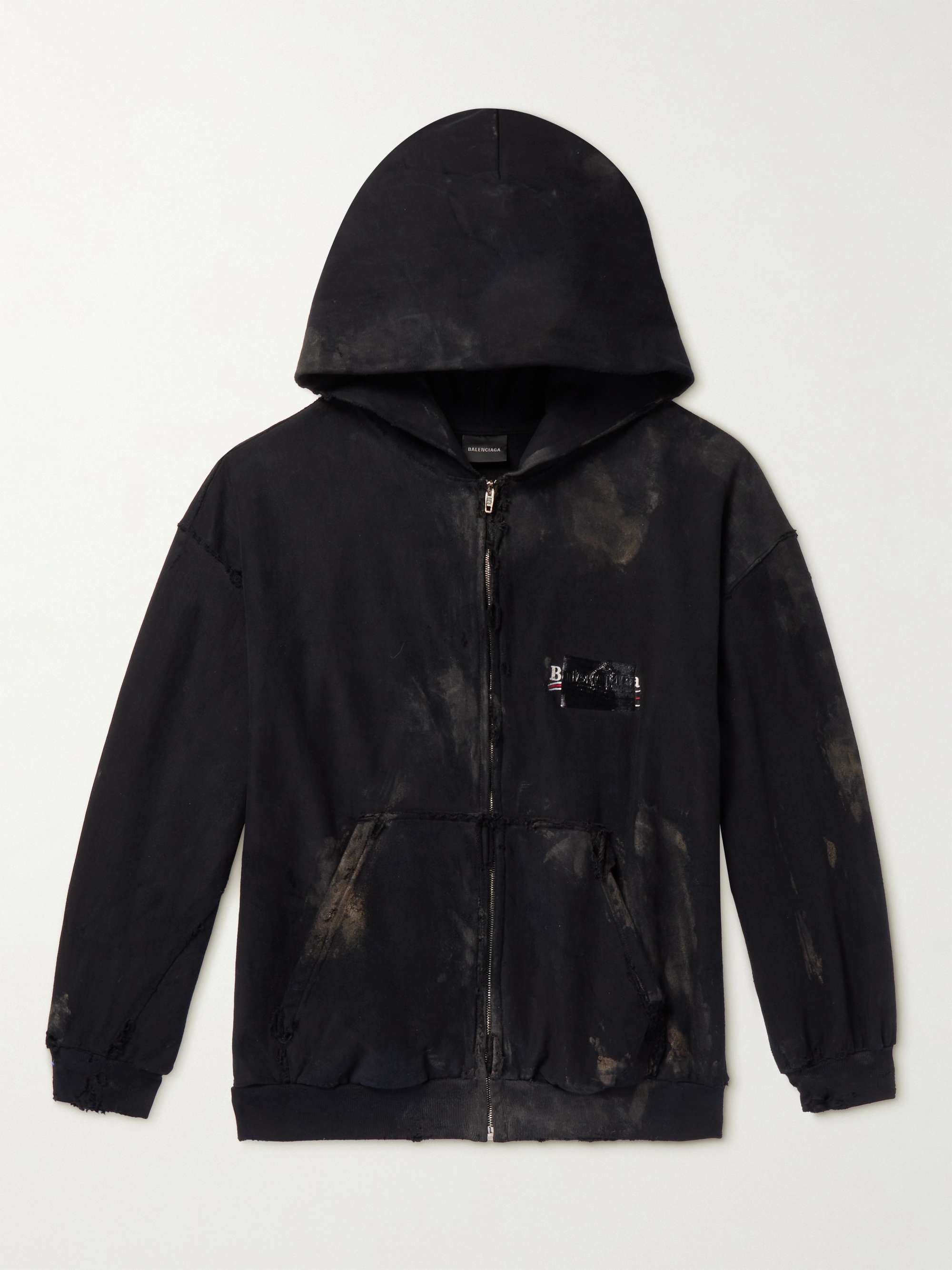 Gaffer Logo-Embroidered Distressed Cotton-Jersey Zip-Up Hoodie view