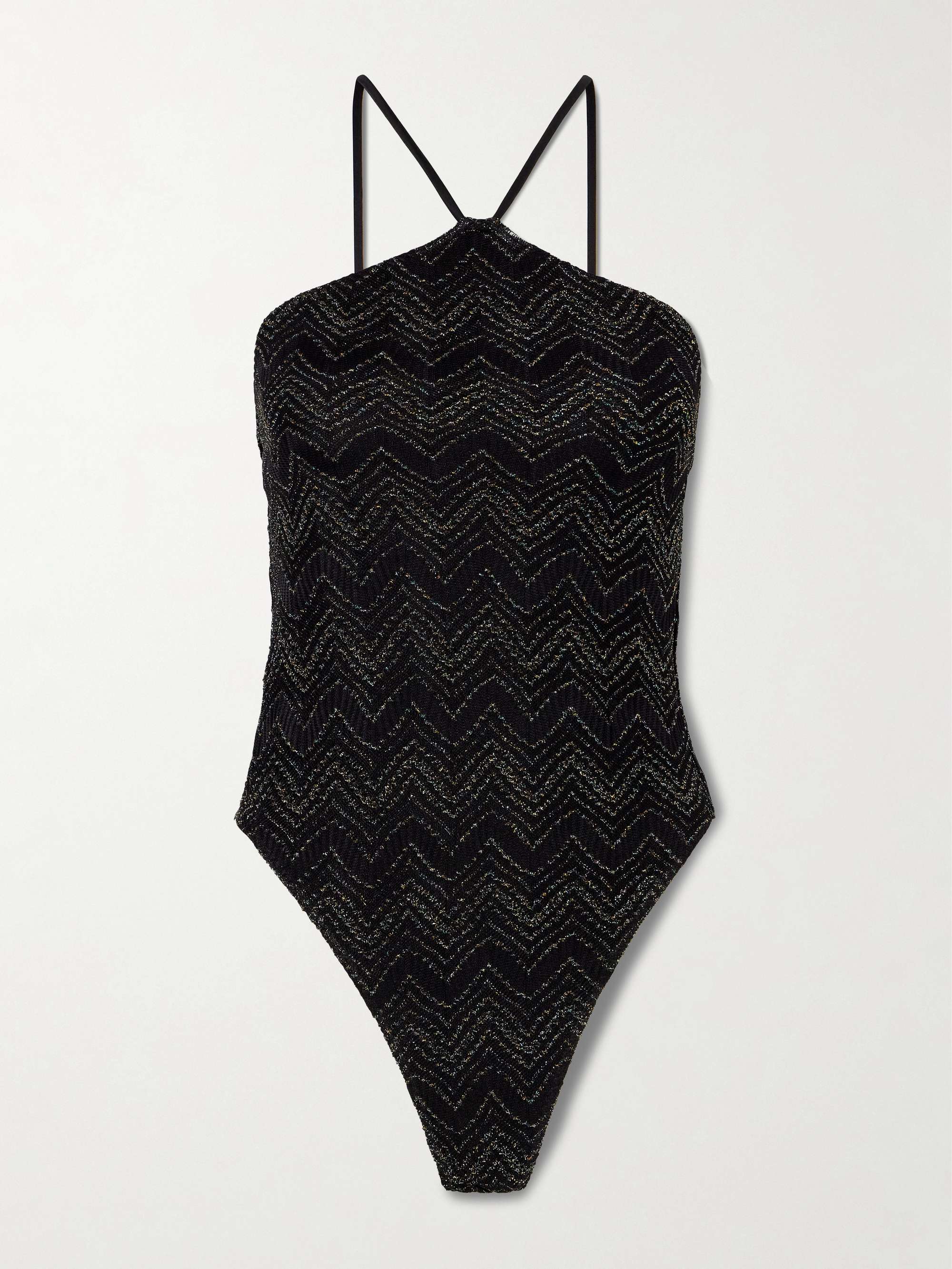 Mare striped metallic crochet-knit swimsuit view
