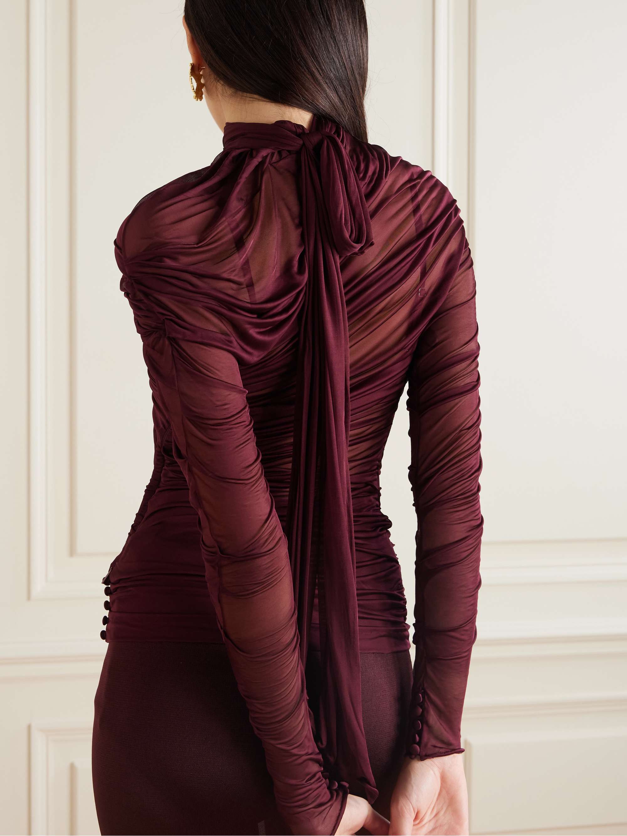 Draped ruched jersey turtleneck top view