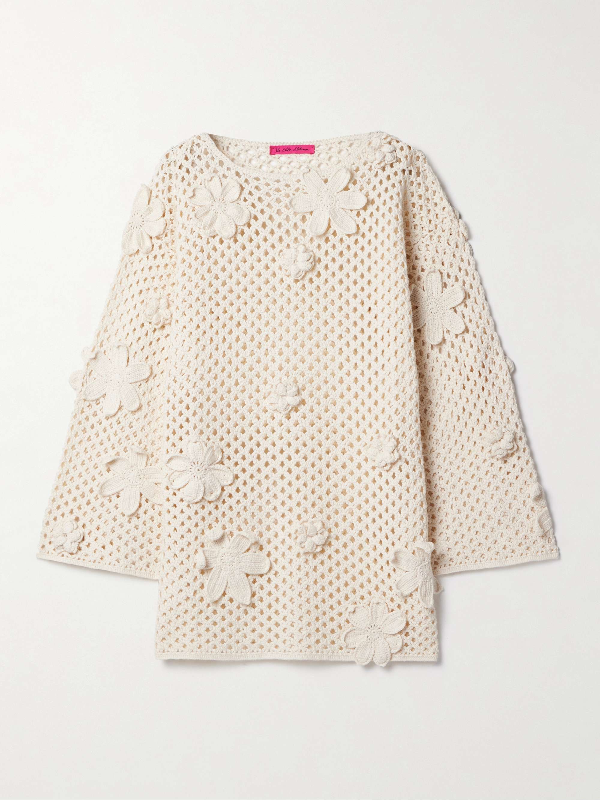 Appliquéd open-knit cotton sweater view