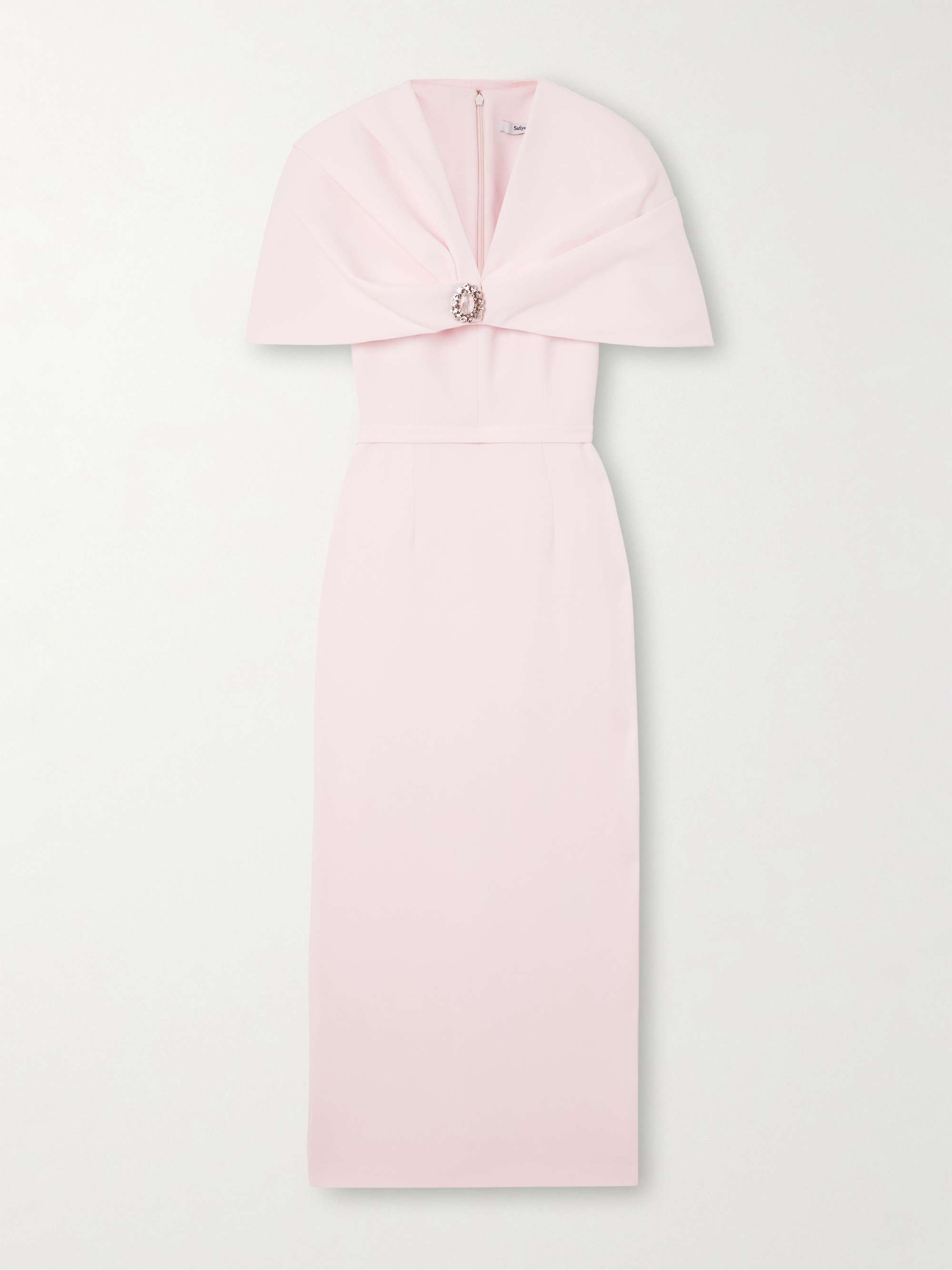 Crystal-embellished cape-effect crepe midi dress view