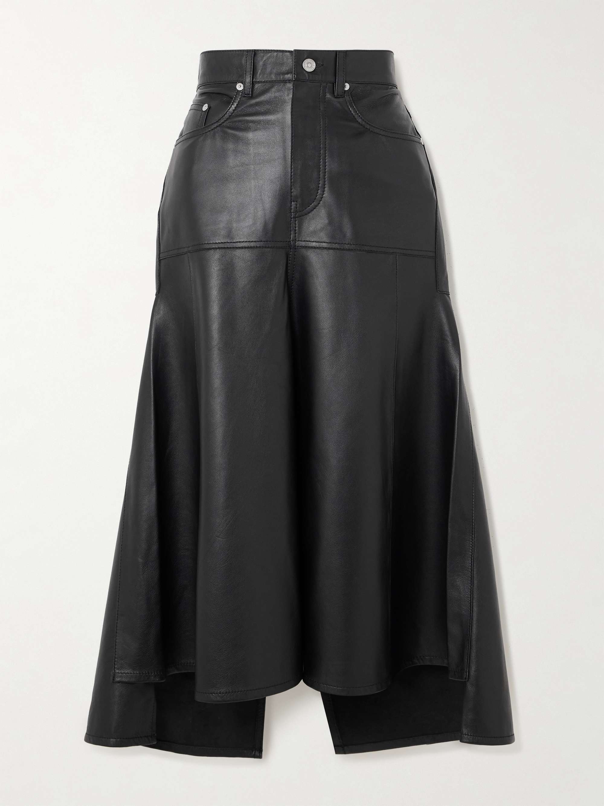 Paneled leather midi skirt view