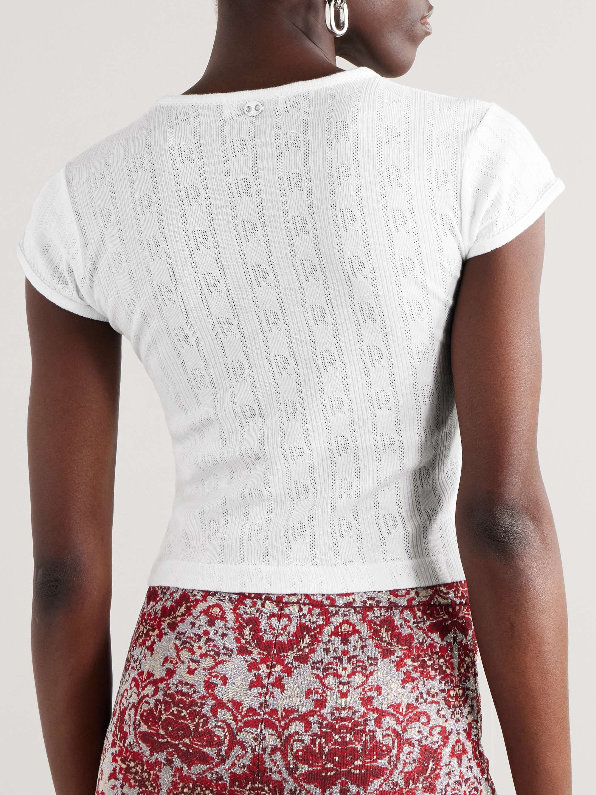 Cropped printed pointelle-knit cotton T-shirt view