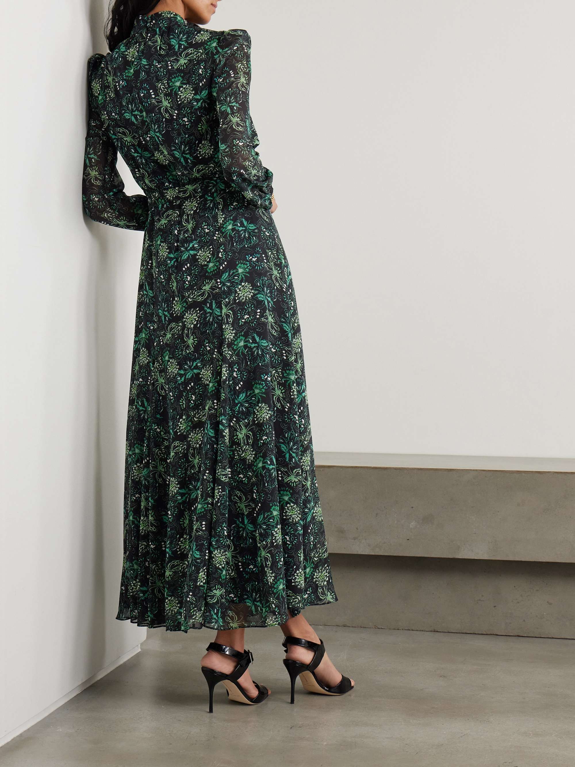 Jacqui B belted printed silk-georgette midi dress view