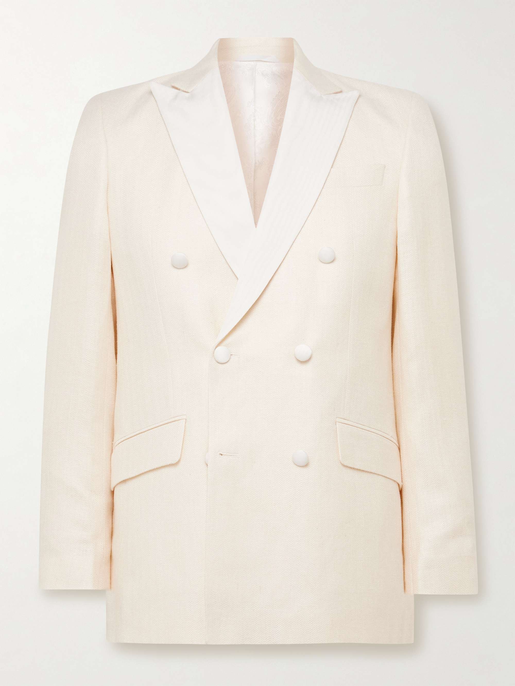 Double-Breasted Herringbone Linen and Silk-Blend Tuxedo Jacket view