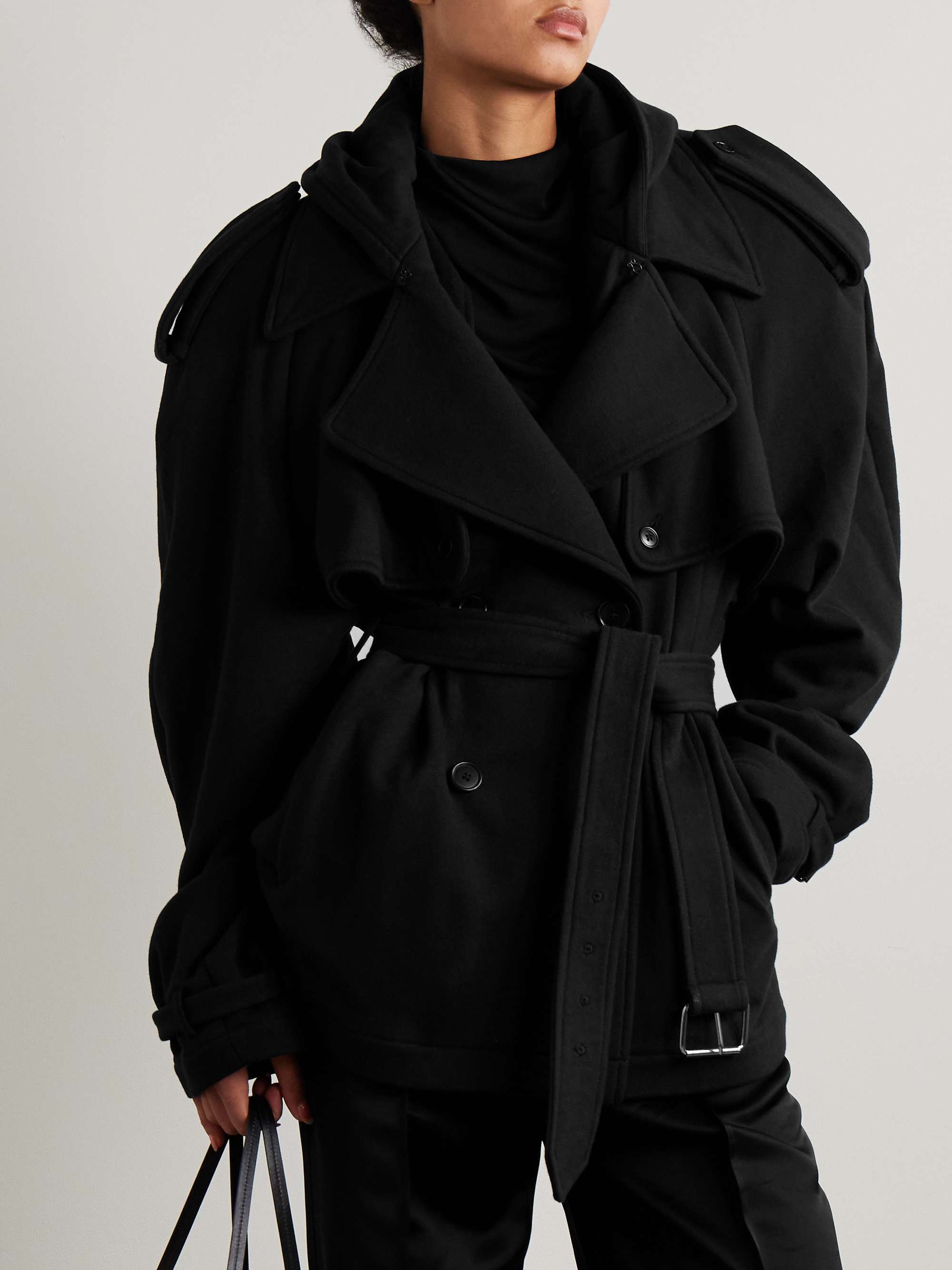 Hooded double-breasted belted cotton-jersey jacket view
