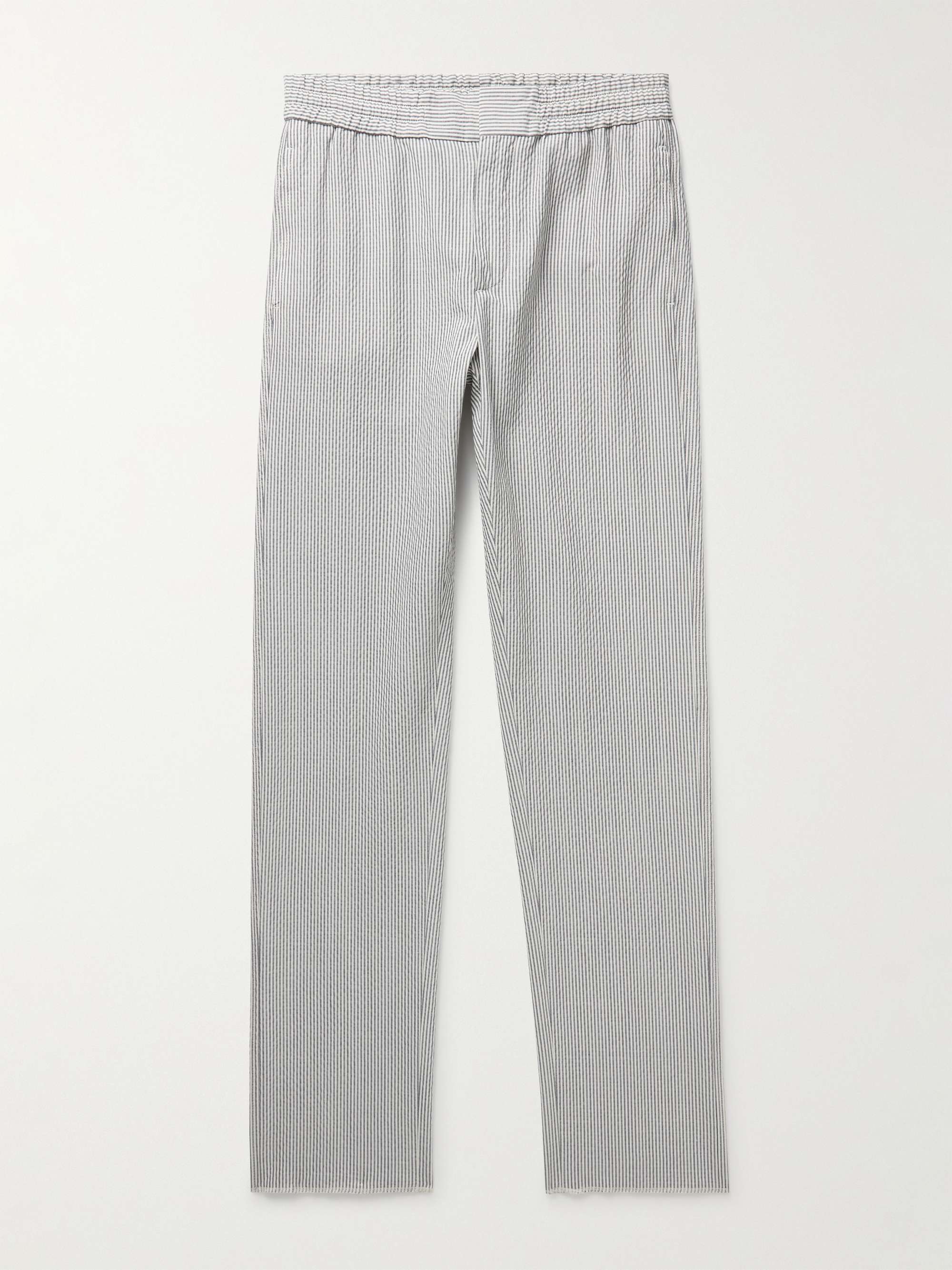 Slim-Fit Straight-Leg Striped Wool-Blend Seersucker Trousers view