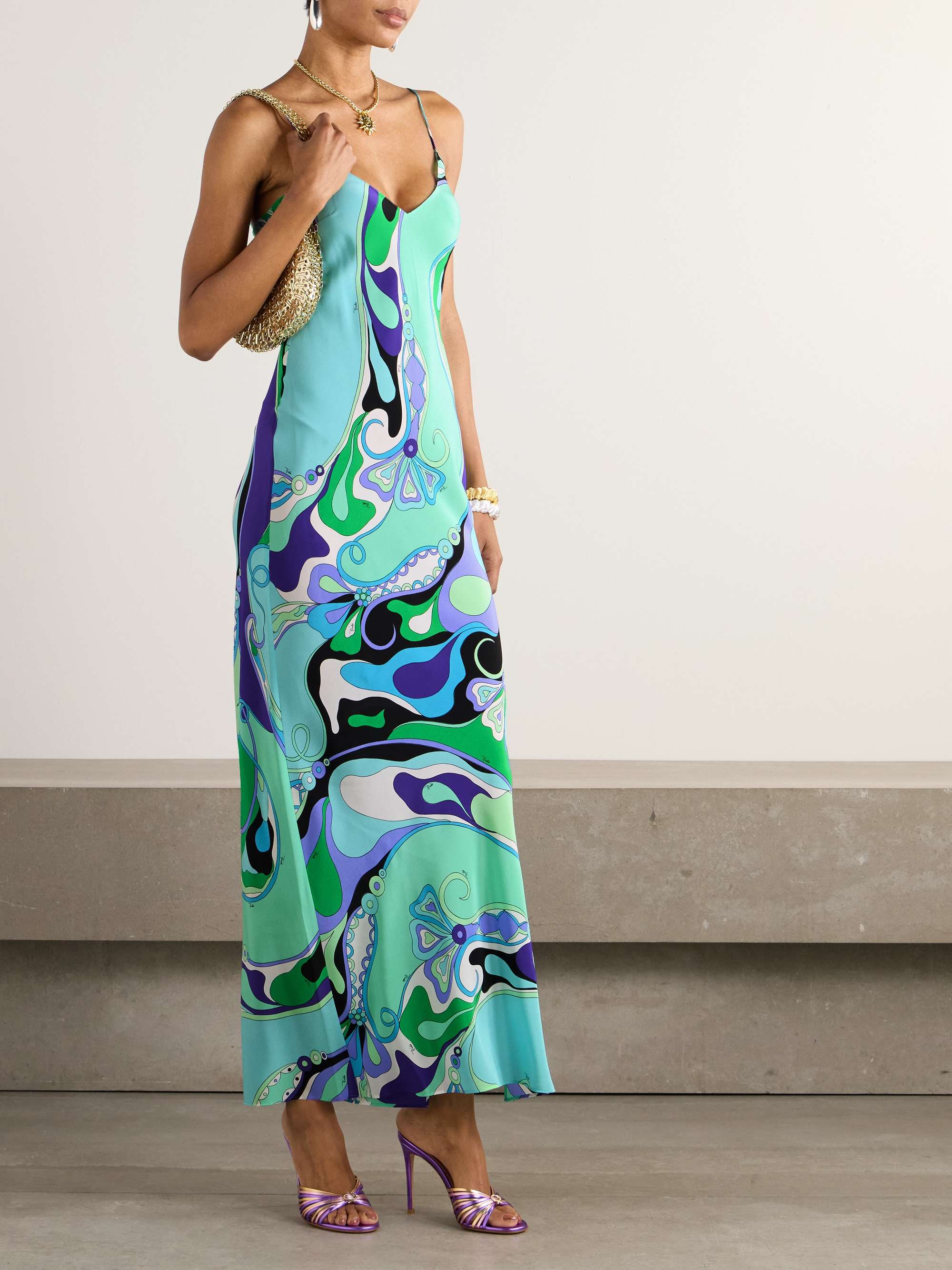 Printed silk crepe de chine maxi dress view