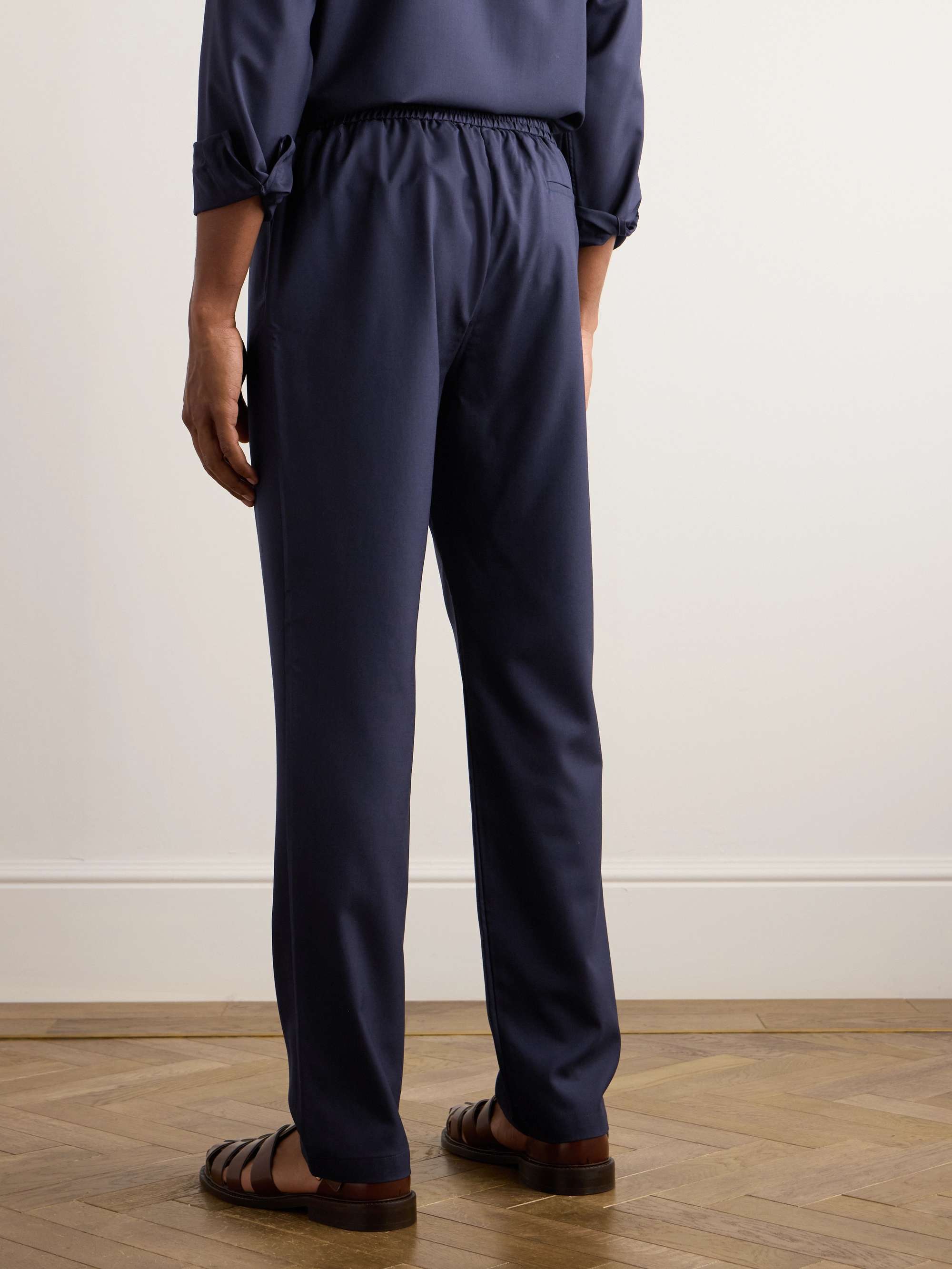 Straight-Leg Virgin Wool-Blend Drawstring Trousers view