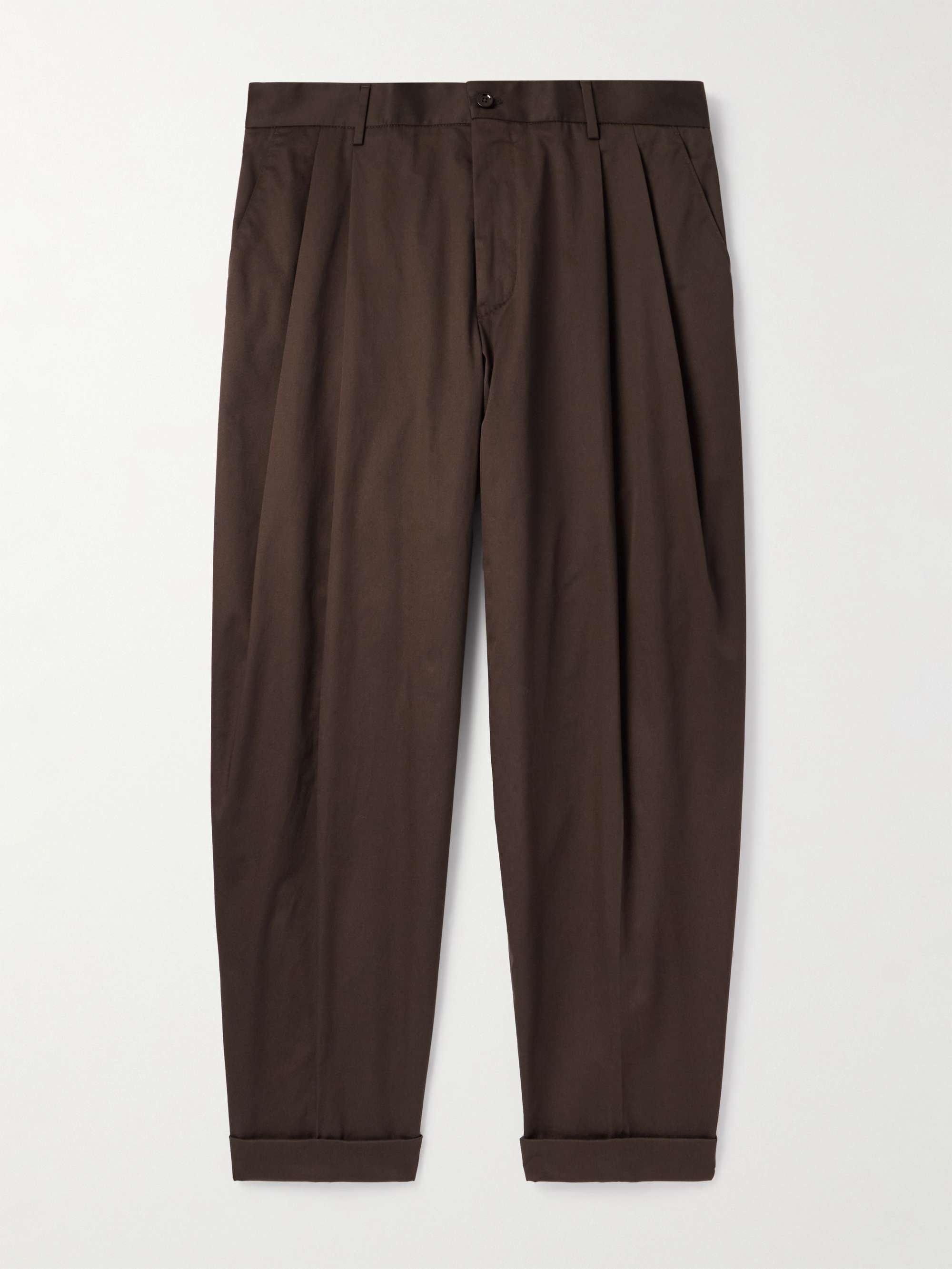 Tapered Pleated Cotton-Blend Gabardine Trousers view