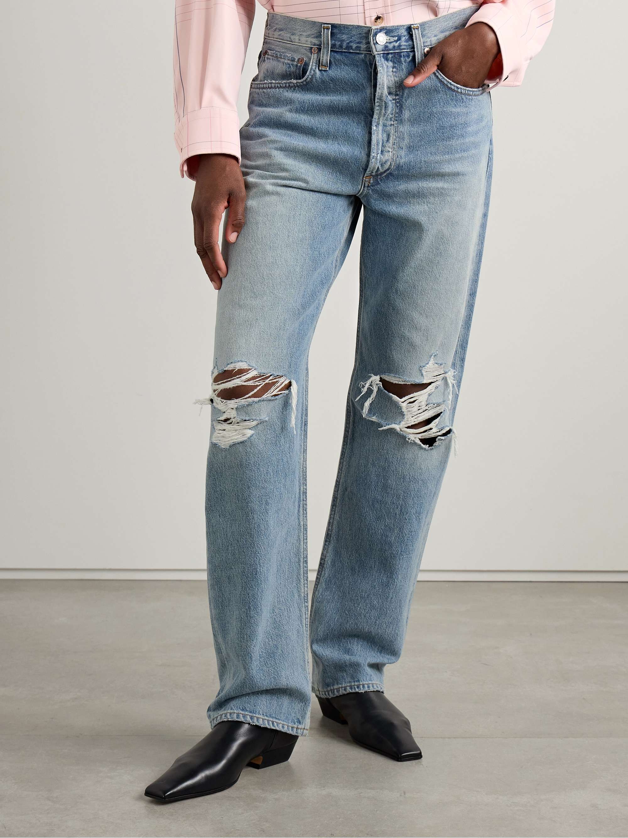 Kelly distressed high-rise straight-leg jeans view