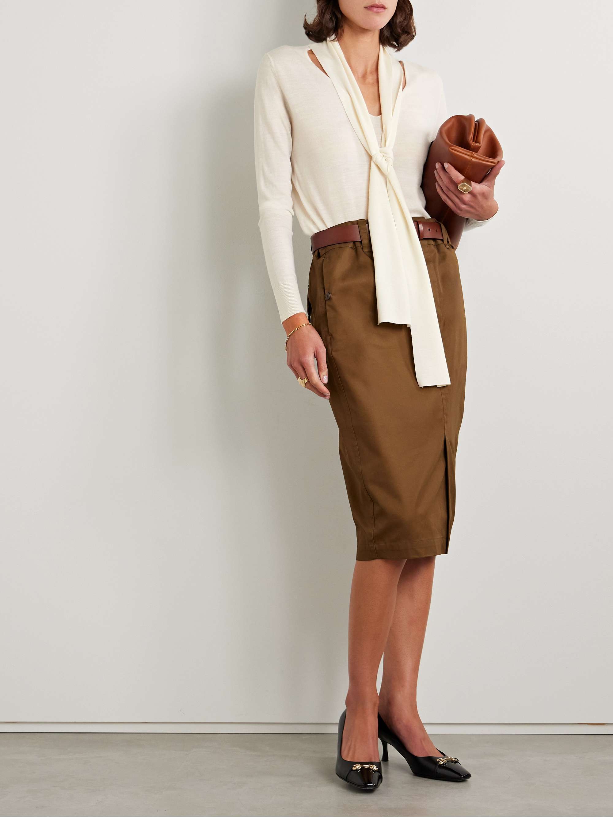 Ayla tie-neck merino wool top view