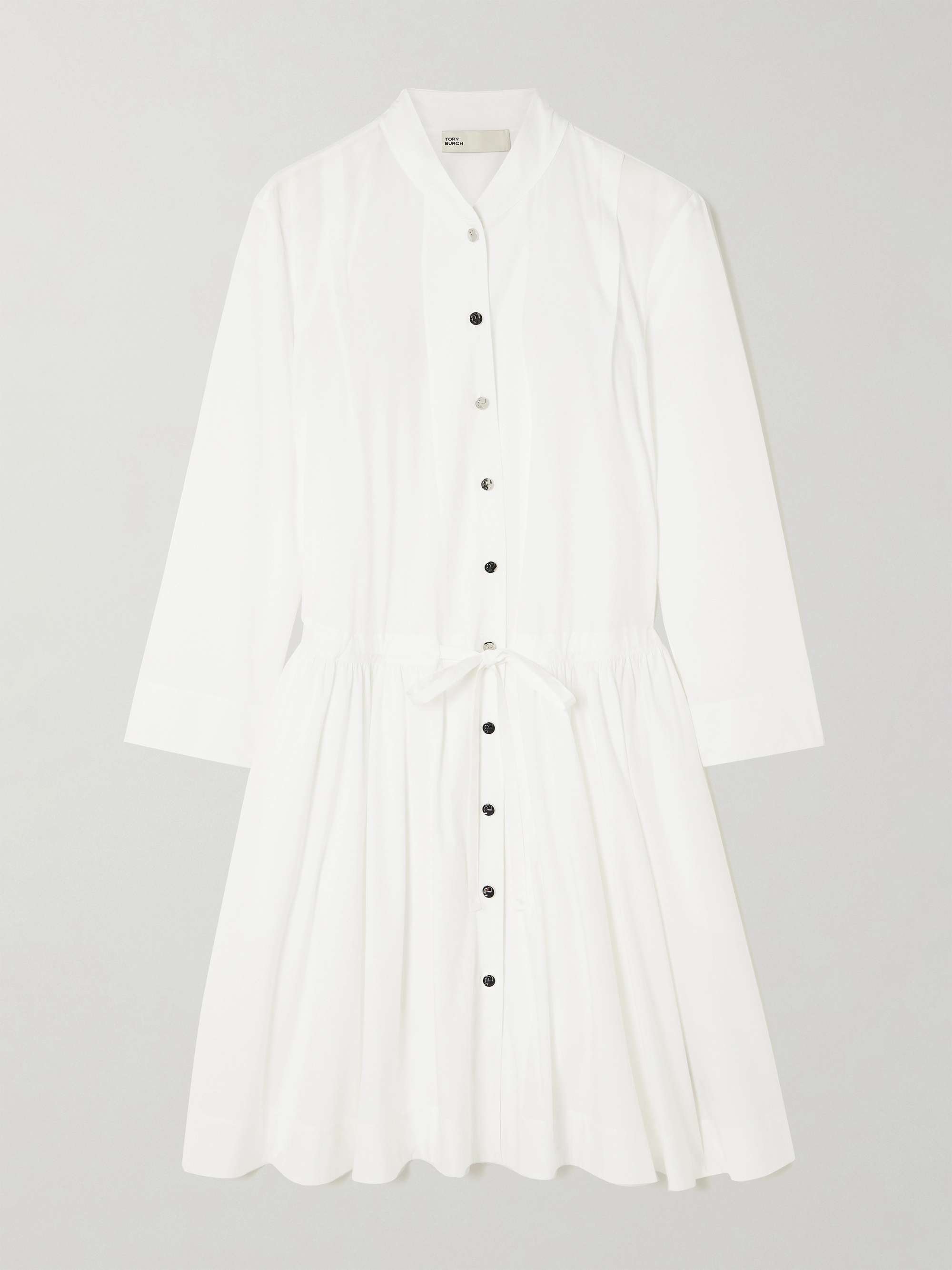 Tie-detailed gathered cotton-poplin mini dress view