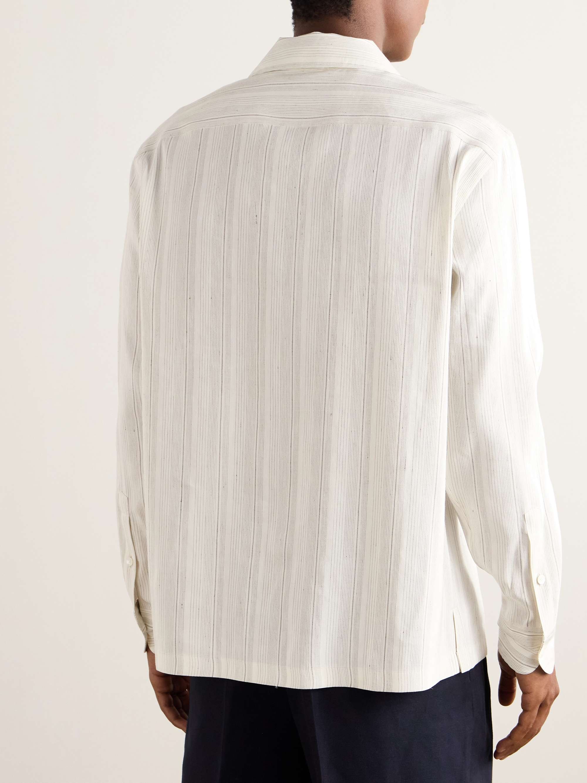 Camp-Collar Striped Linen and Silk-Blend Shirt view