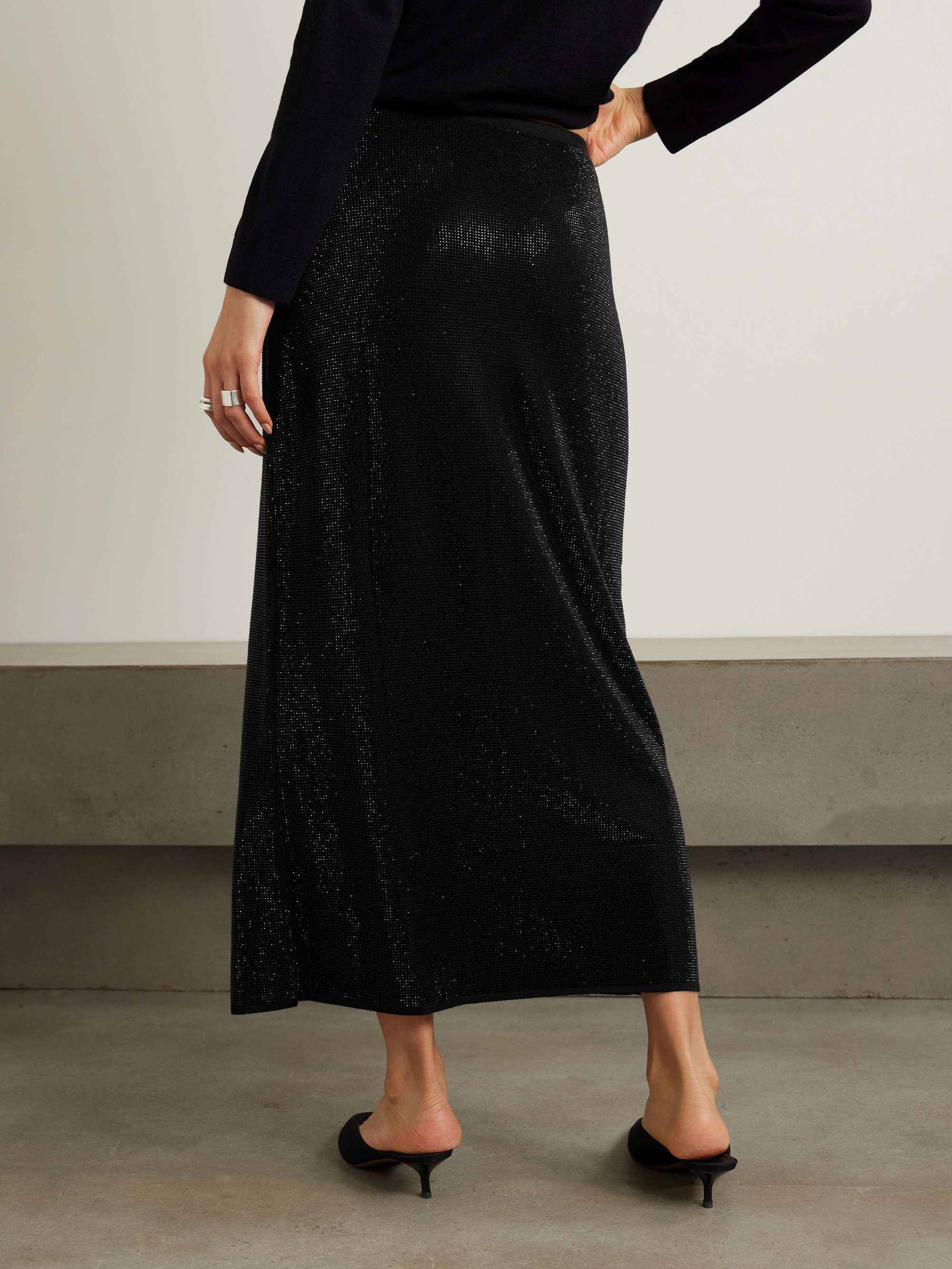 James crystal-embellished merino wool midi skirt view