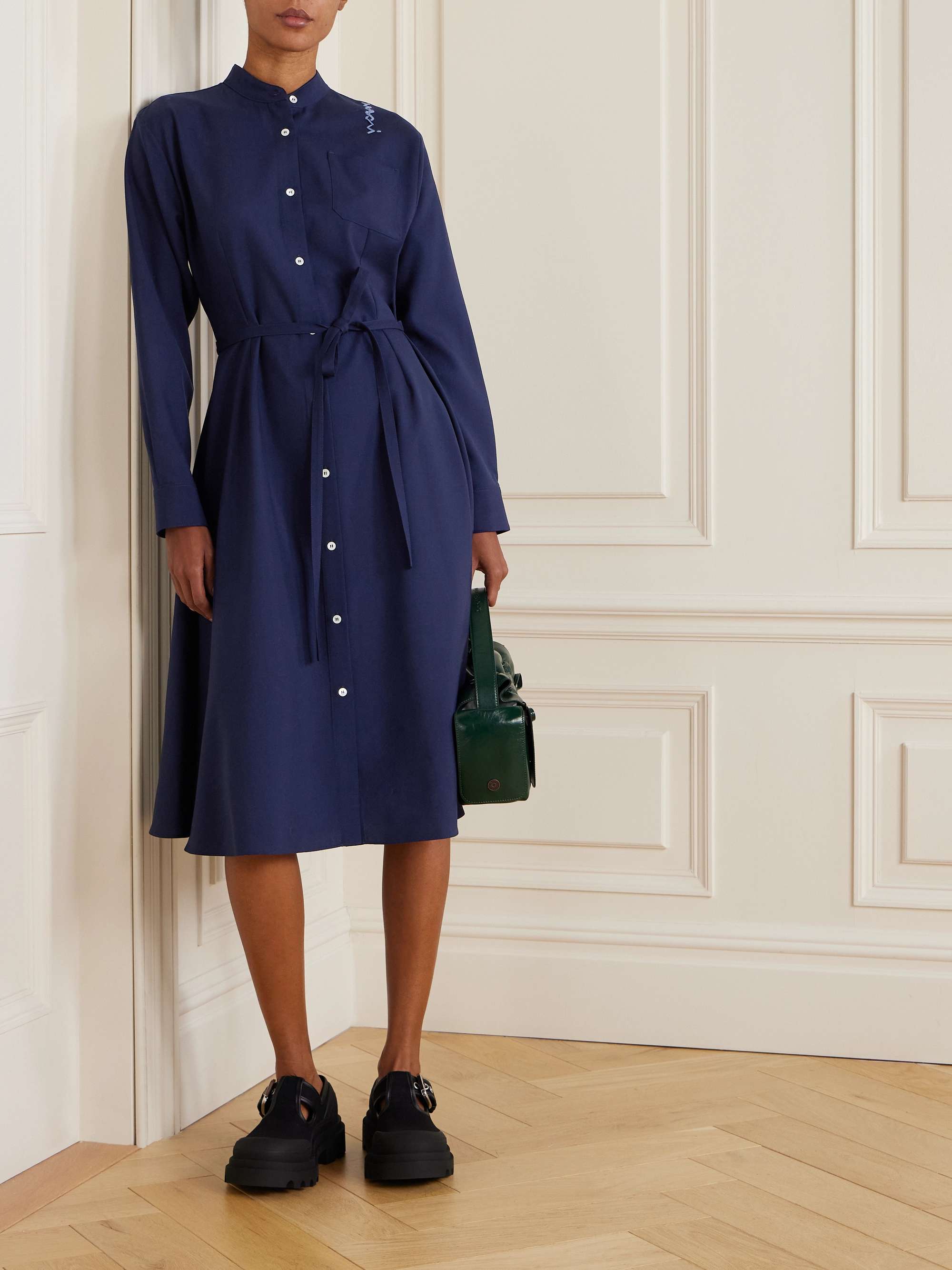 Embroidered wool-twill midi dress view