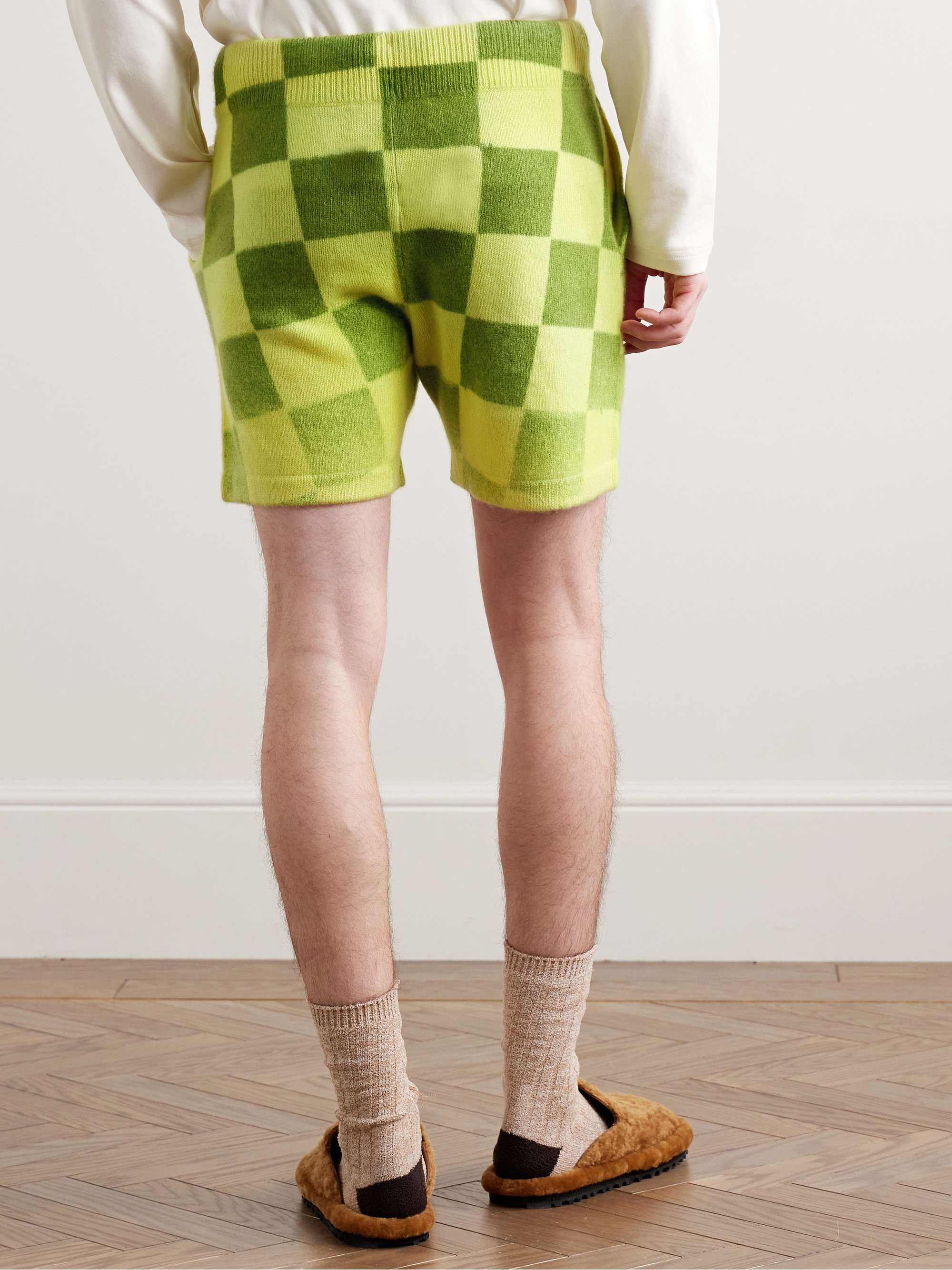 Straight-Leg Checked Cashmere Shorts view