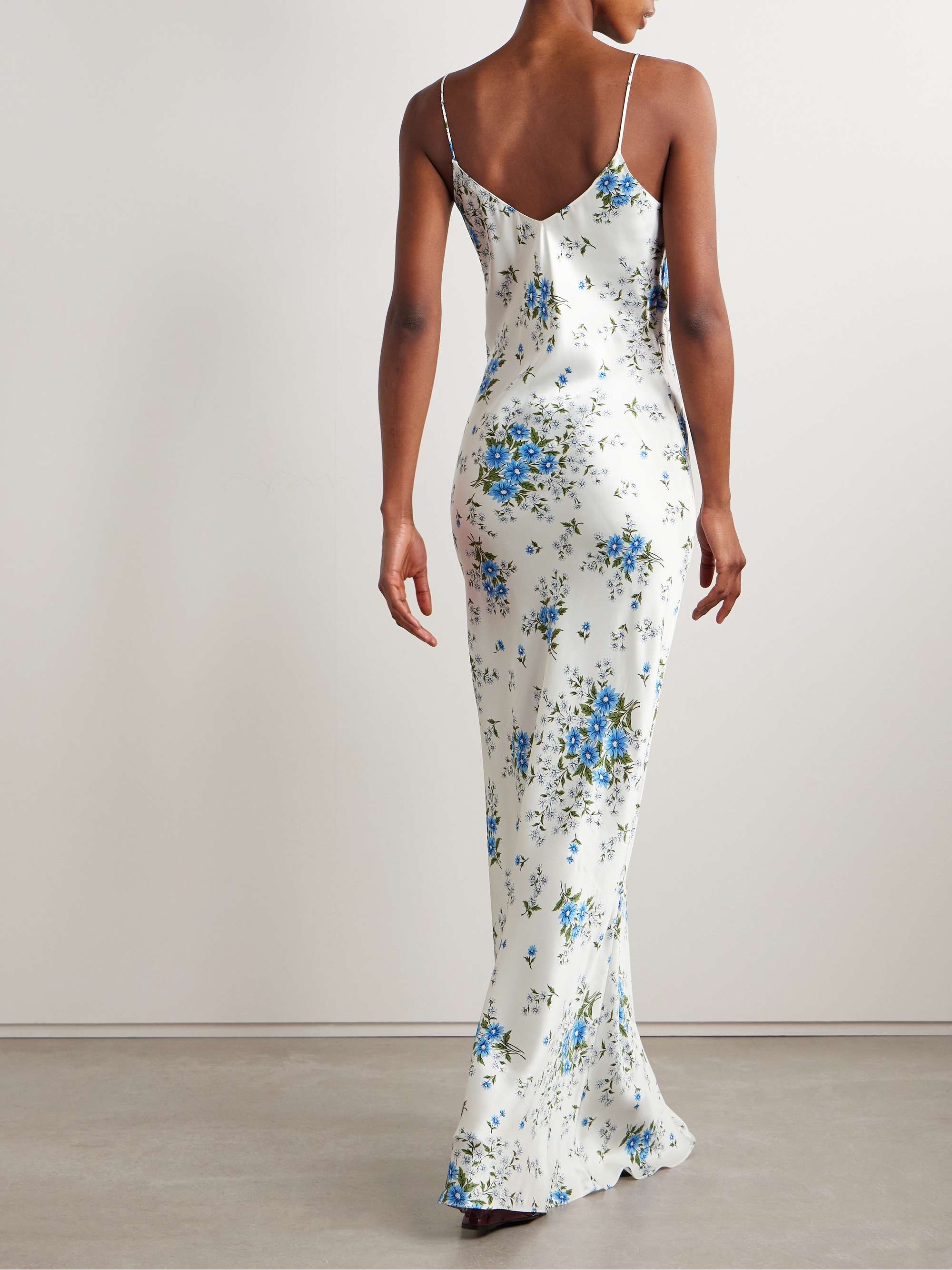 Embellished floral-print silk-satin maxi dress view