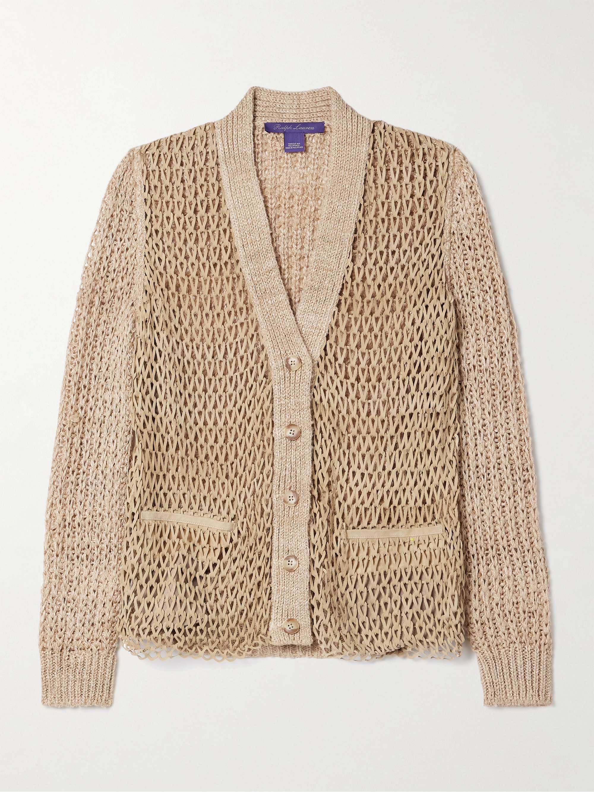 Open-knit suede and linen cardigan view