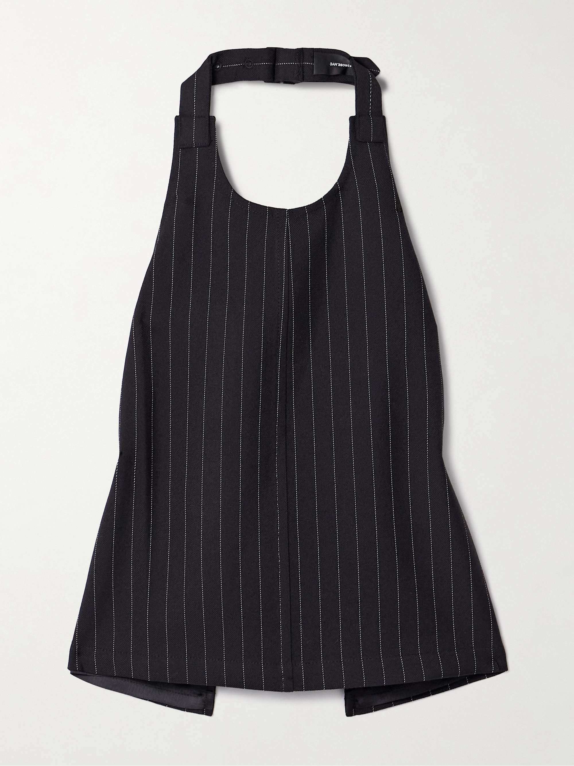 Open-back pinstriped wool-twill halterneck tank view