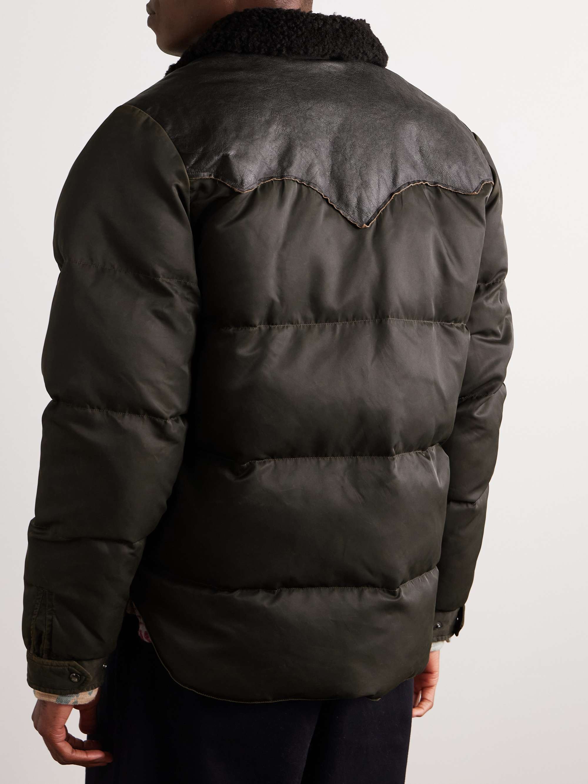Surrey Leather and Shearling-Trimmed Padded Quilted Recycled-Shell Coat view