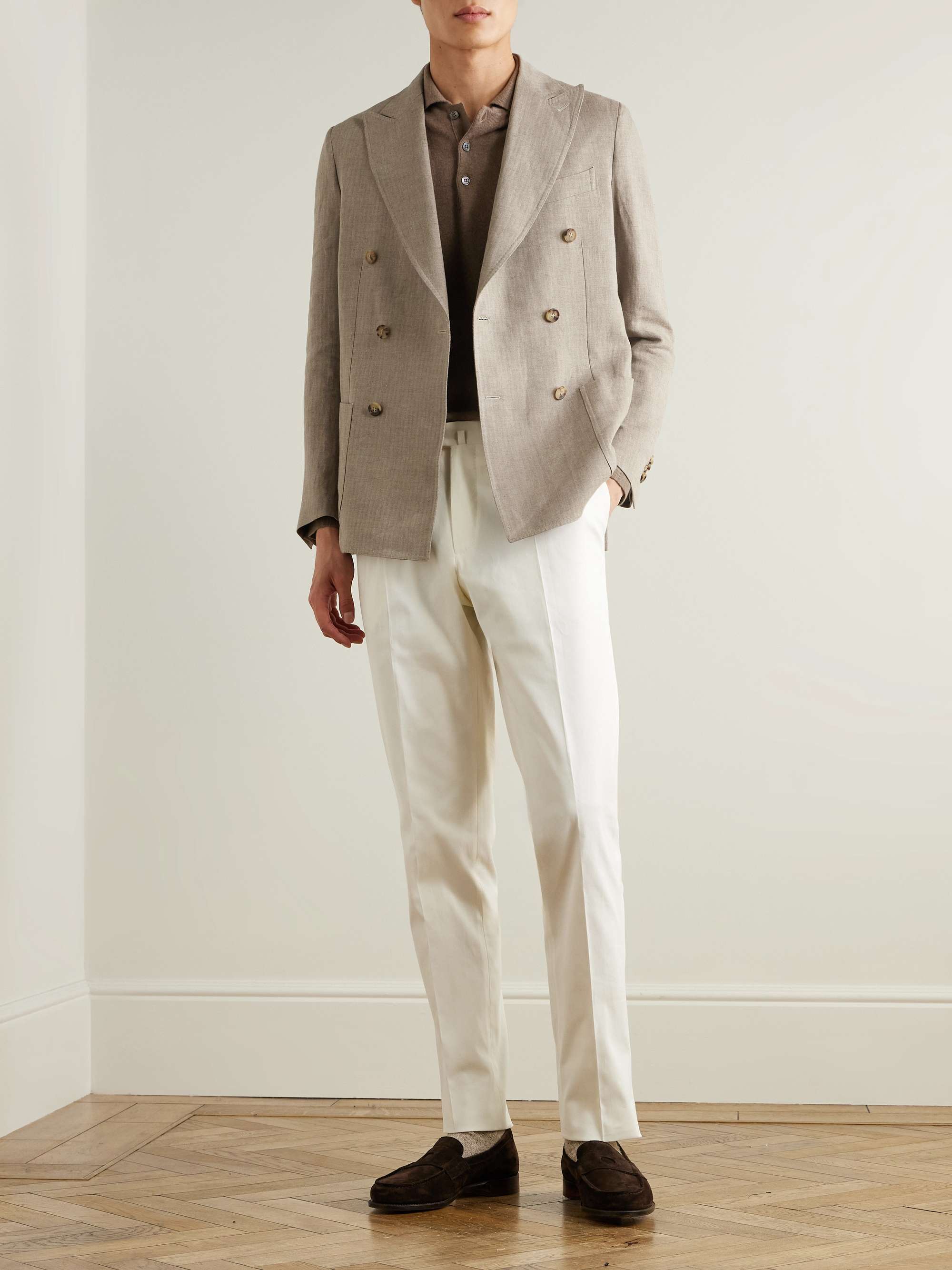Double-Breasted Herringbone Linen Blazer view