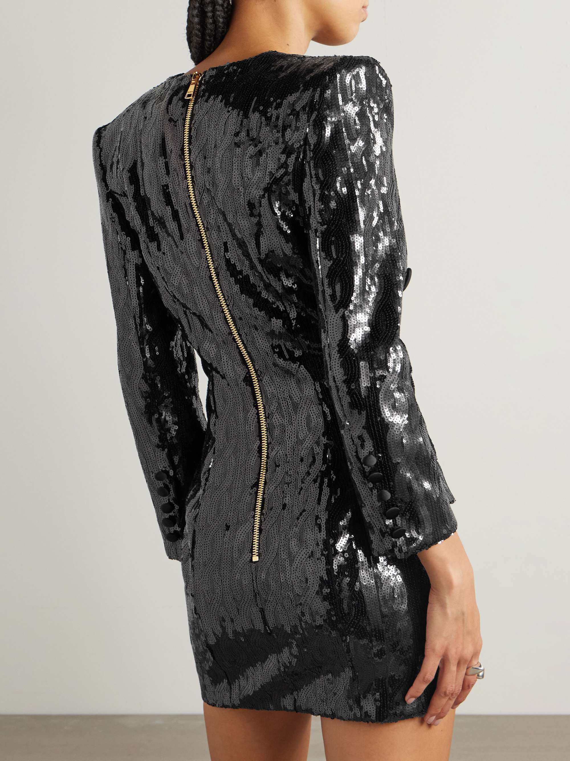 Double-breasted sequined crepe mini dress view