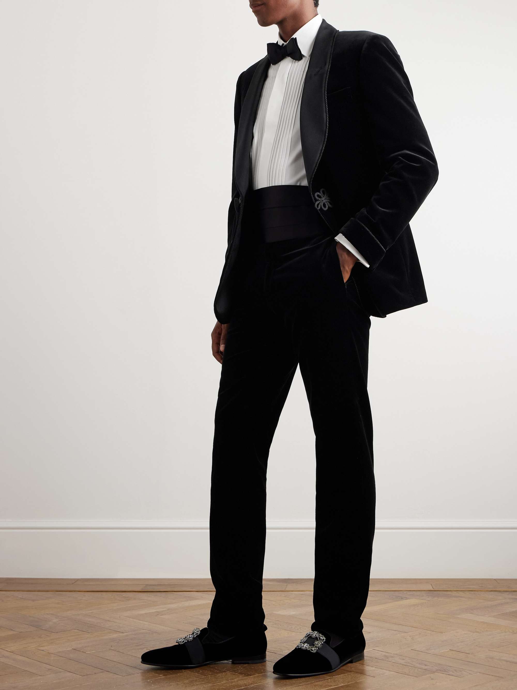 Gregory Straight-Leg Cotton-Velvet Tuxedo Trousers view