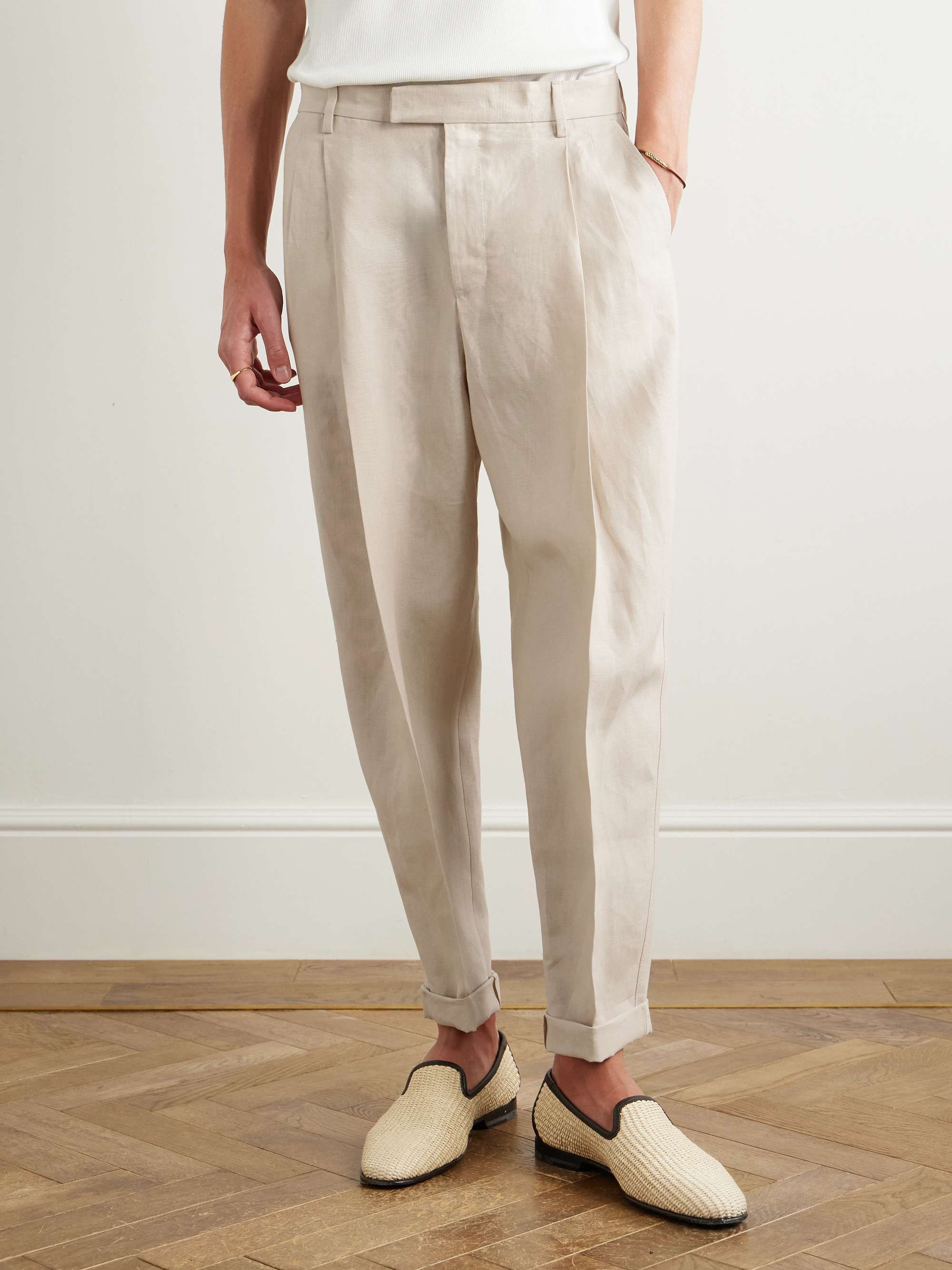 Straight-Leg Pleated Linen Trousers view