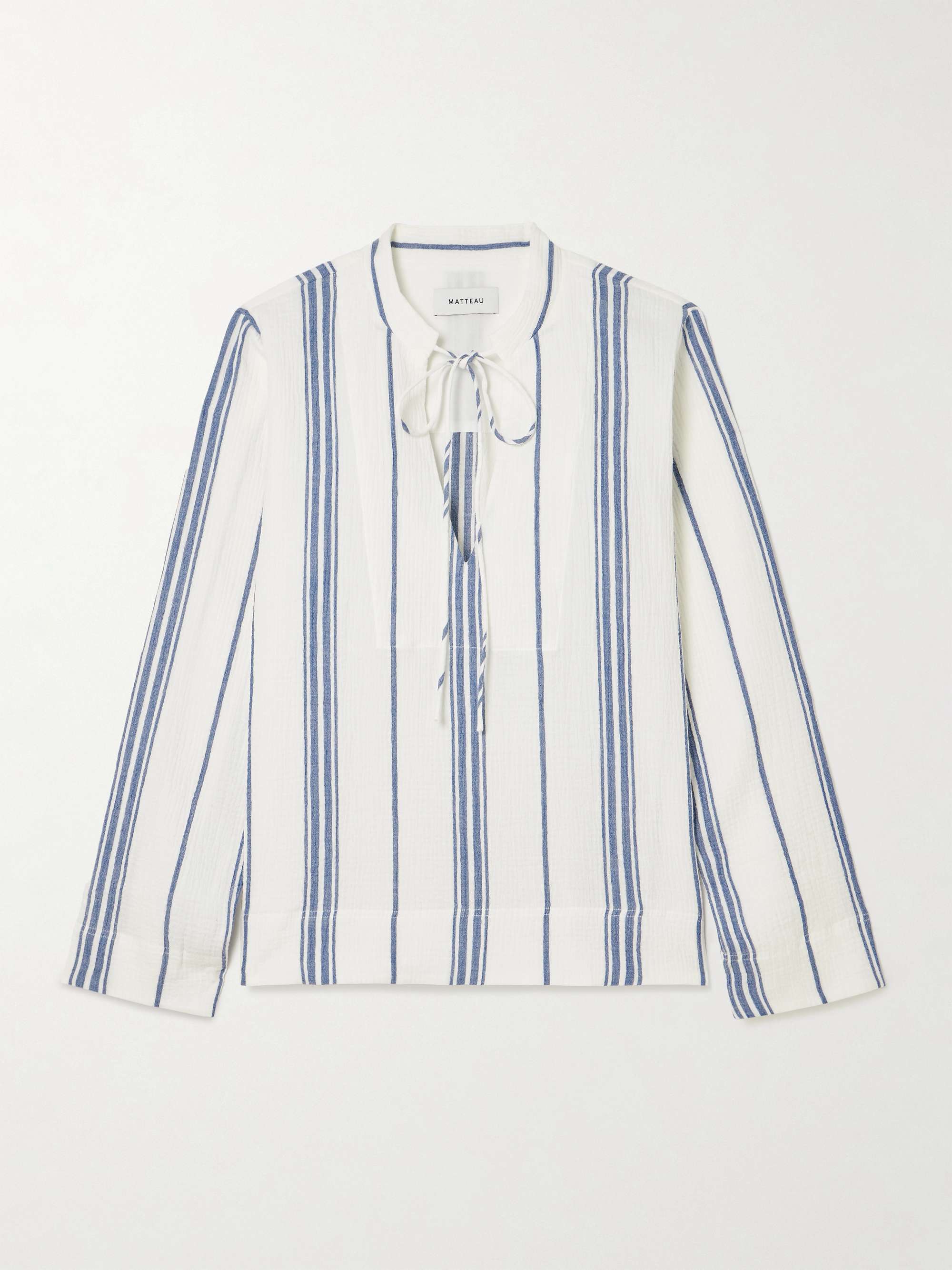 Fisherman striped cotton-blend gauze shirt view