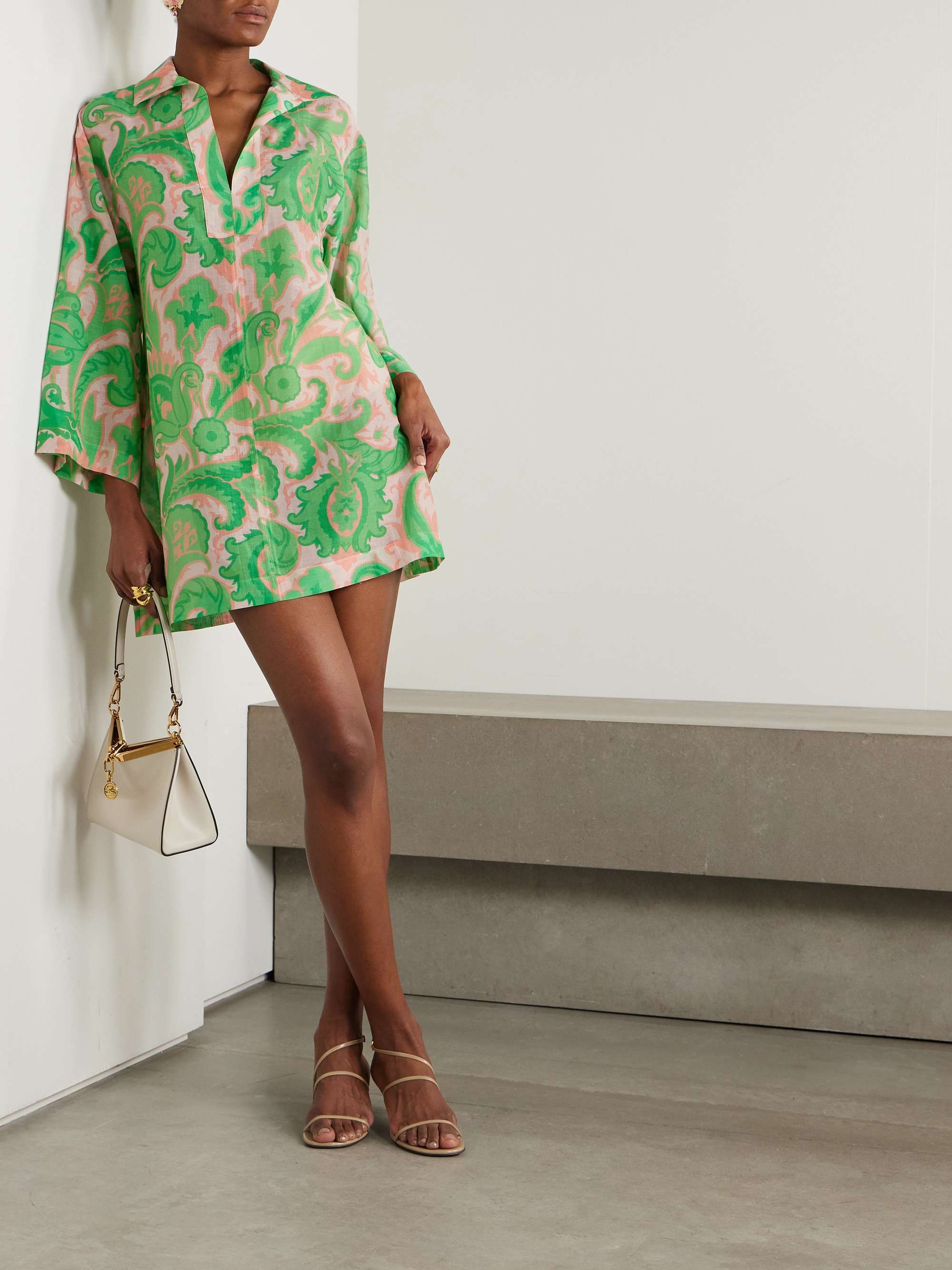 Printed cotton and silk-blend mini shirt dress view