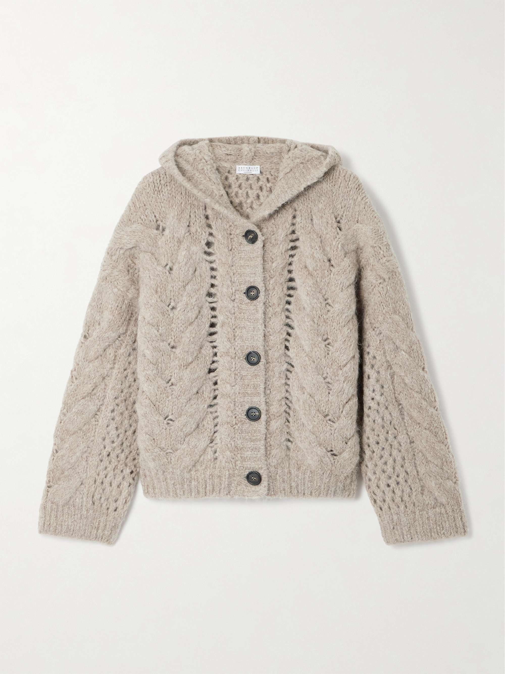 Hooded cable-knit alpaca-blend cardigan view