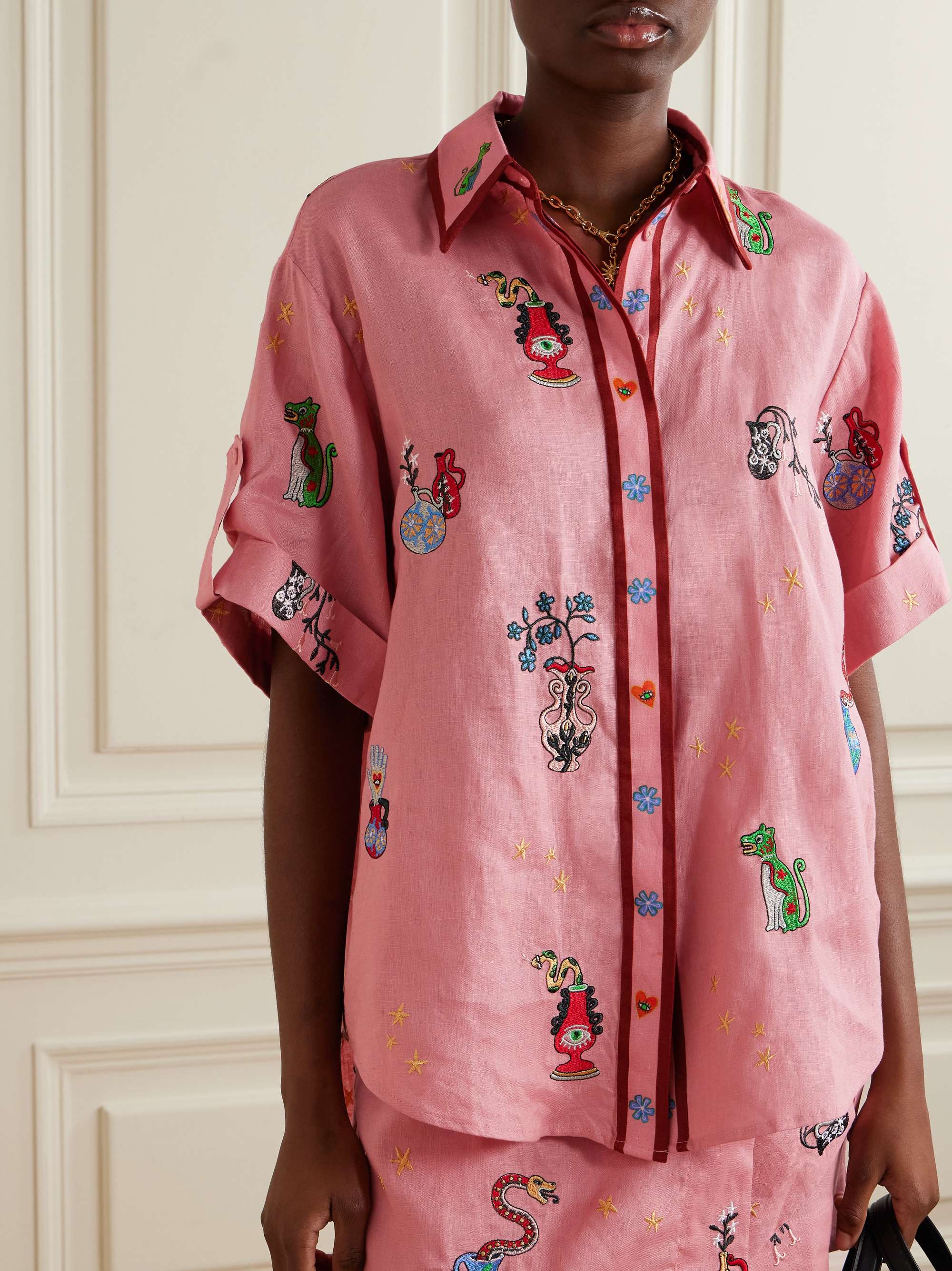 + Nadia Hernandez Timmy oversized embroidered printed linen shirt view