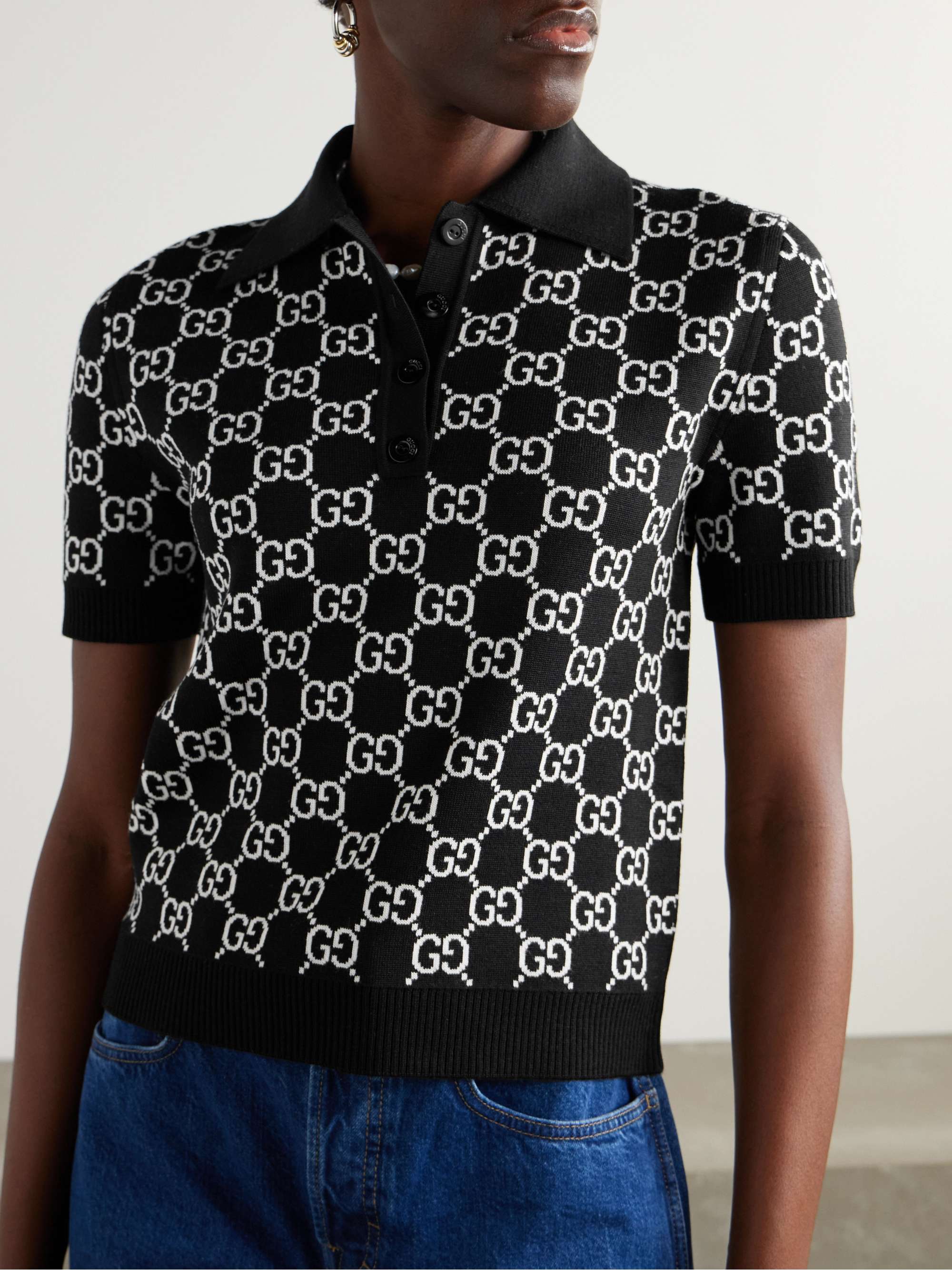 Reversible logo-jacquard wool-blend polo shirt view