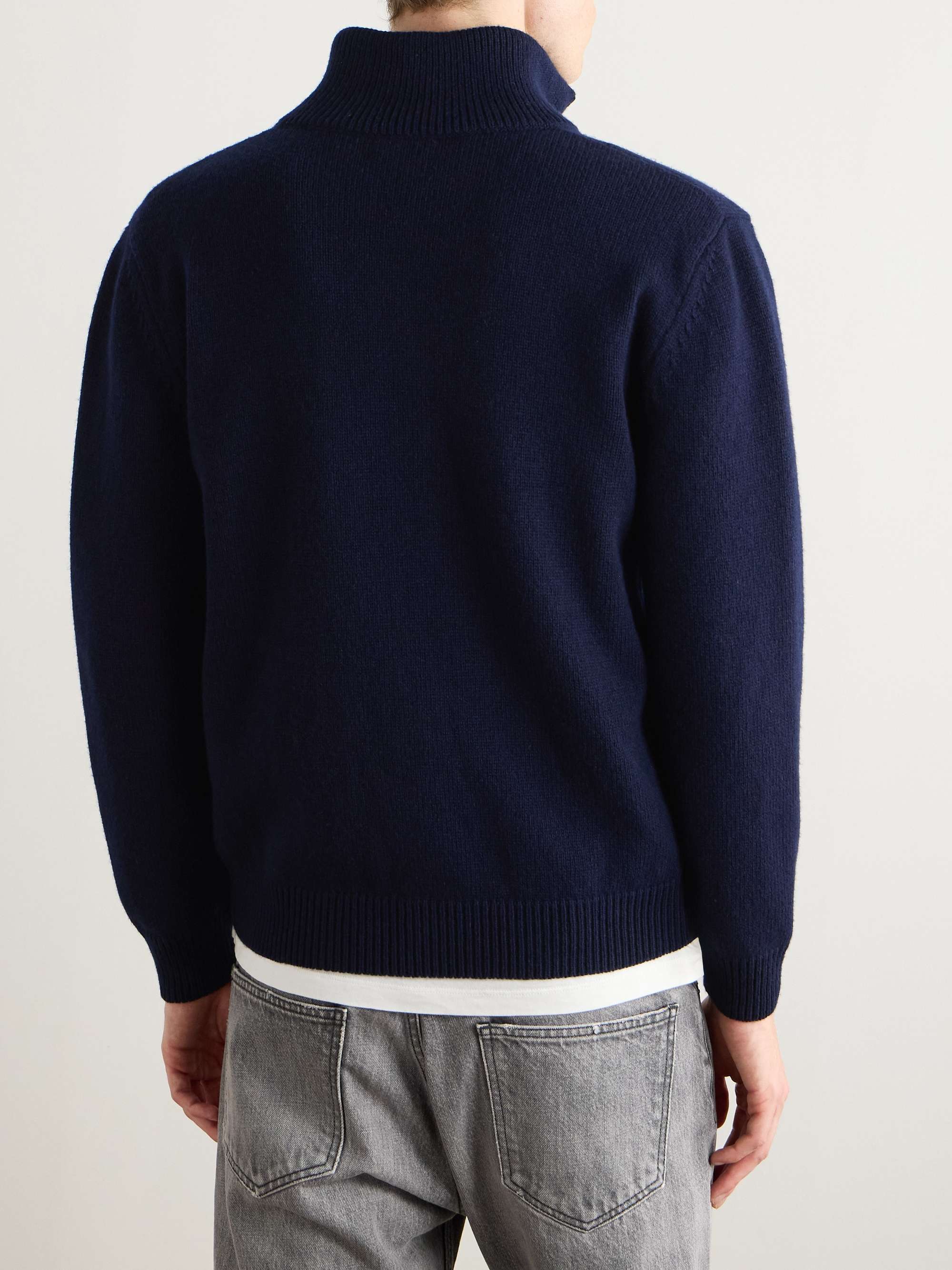 Logo-Embroidered Wool and Cashmere-Blend Zip-Up Cardigan view