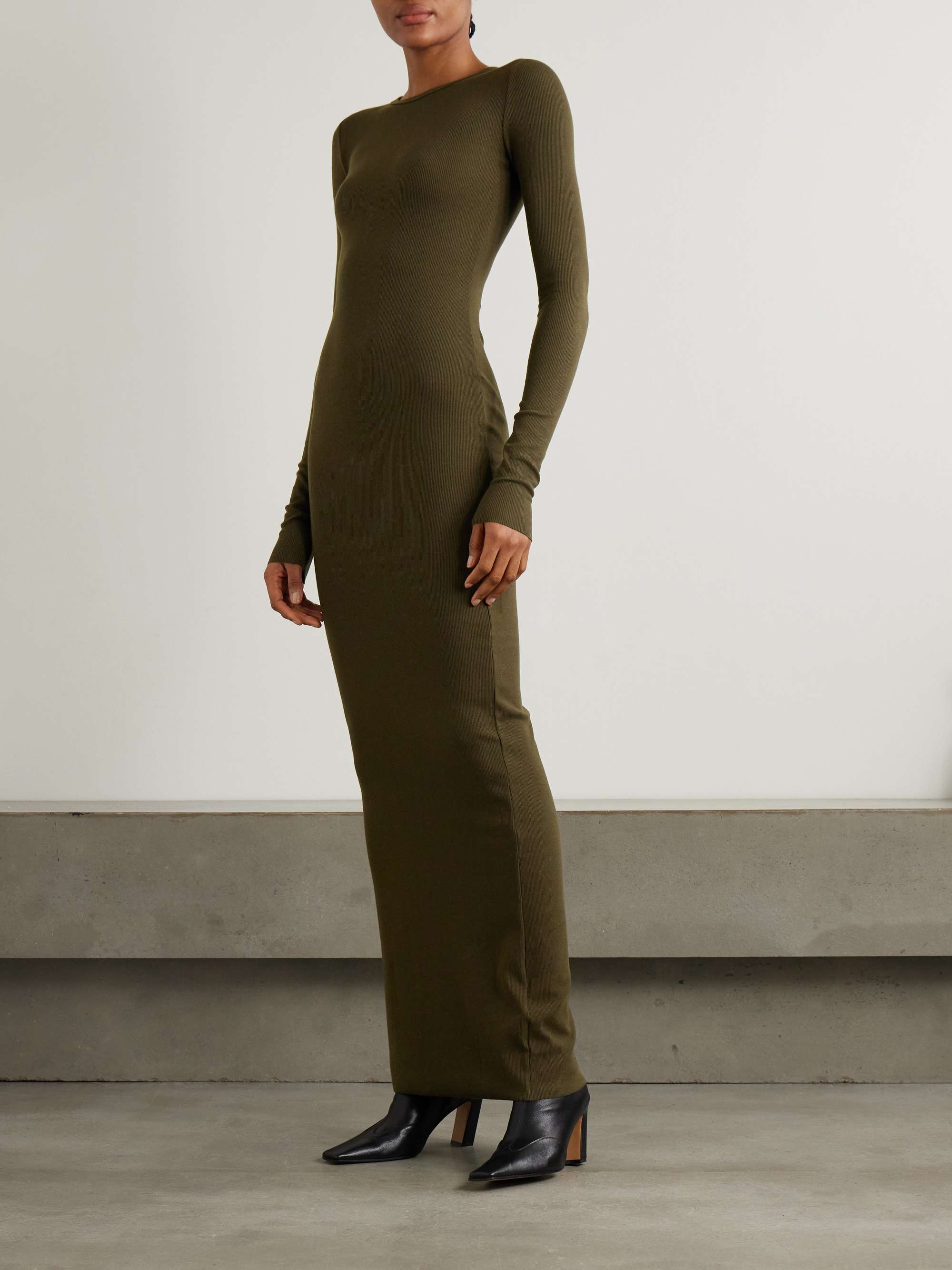 Long Sleeved Crew Neck ribbed stretch-jersey maxi dress view